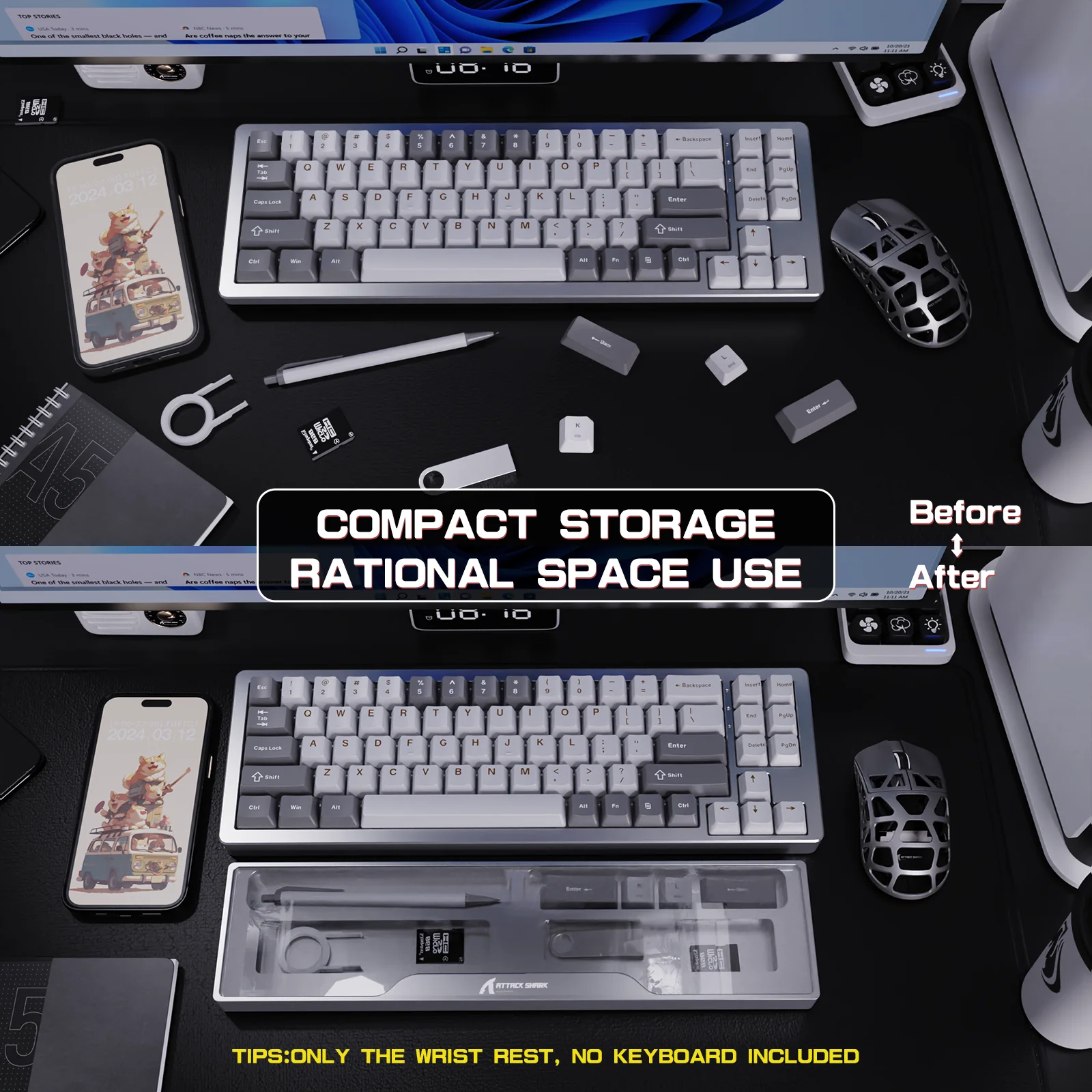 ATTACK SHARK Aluminum Alloy Wrist Rest with Partition Storage Case - Image 21