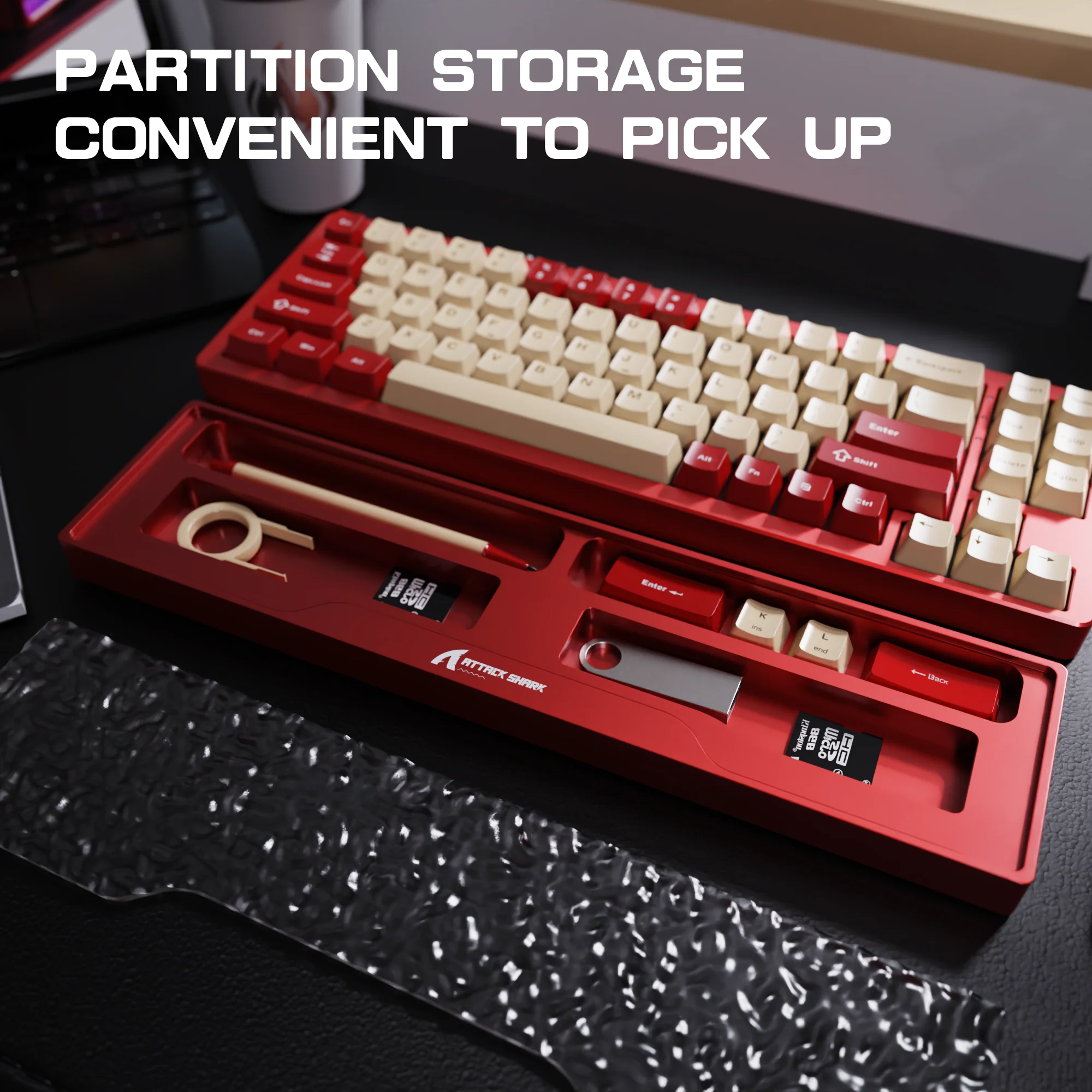 ATTACK SHARK Aluminum Alloy Wrist Rest with Partition Storage Case - Image 29