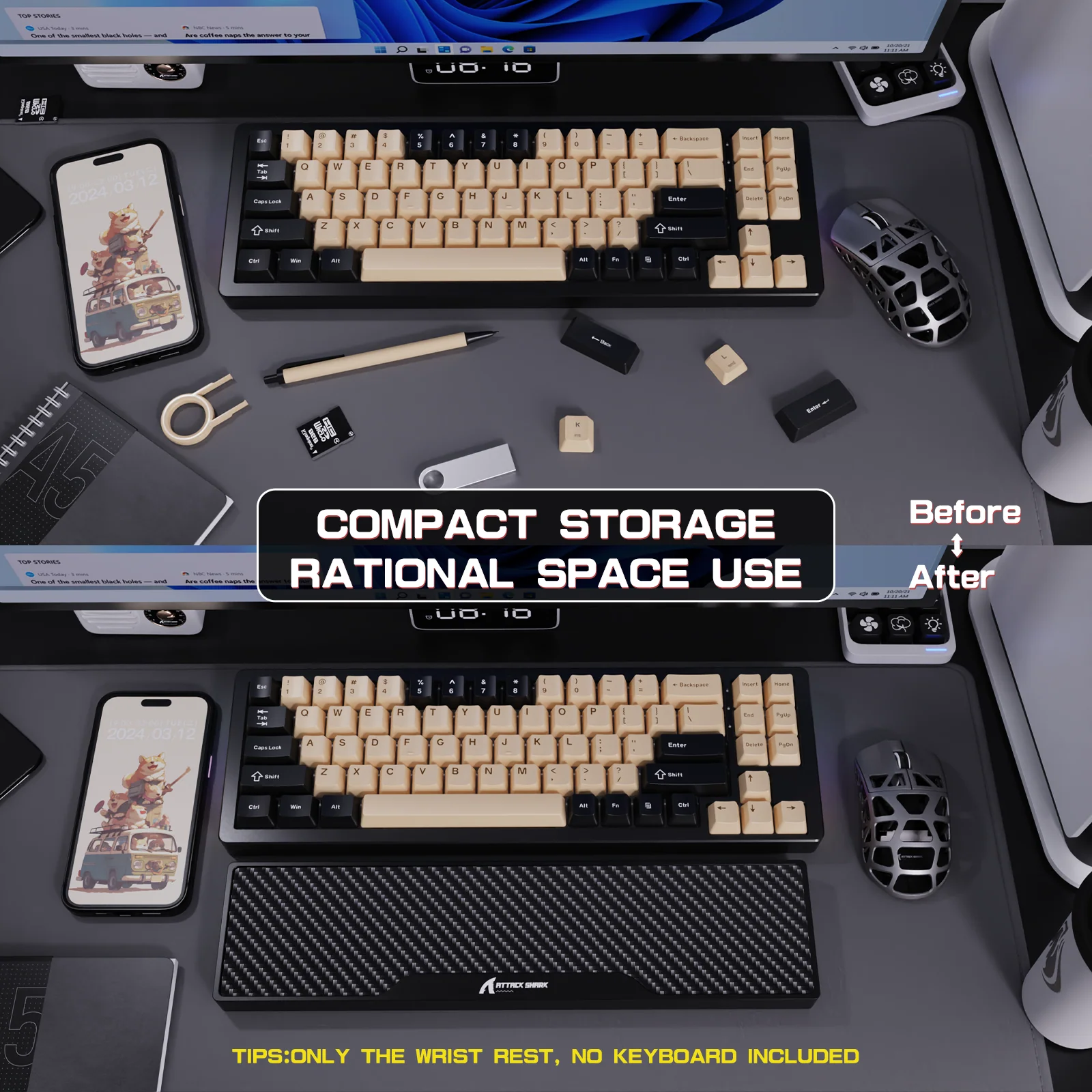 ATTACK SHARK Aluminum Alloy Wrist Rest with Partition Storage Case - Image 3