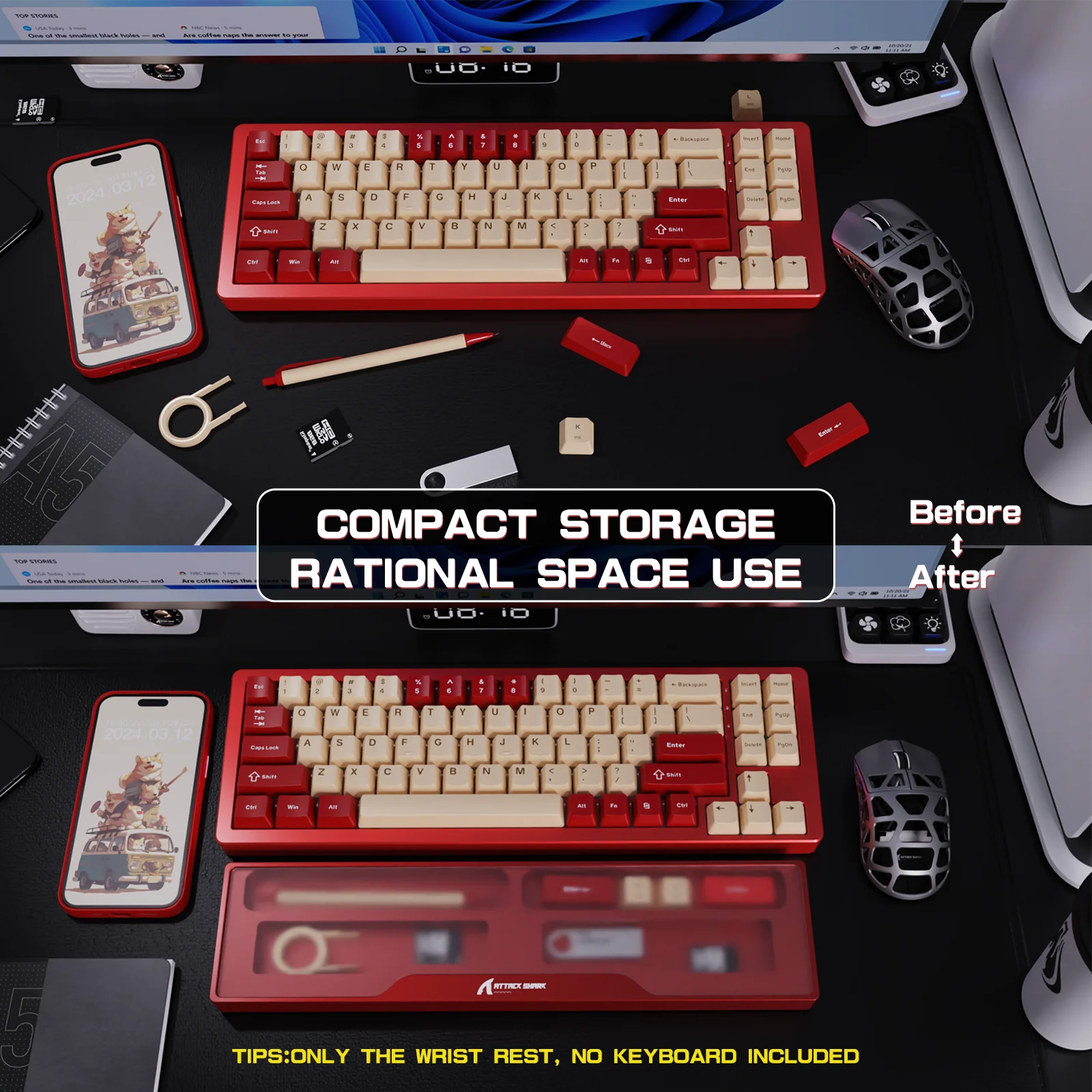 ATTACK SHARK Aluminum Alloy Wrist Rest with Partition Storage Case - Image 30