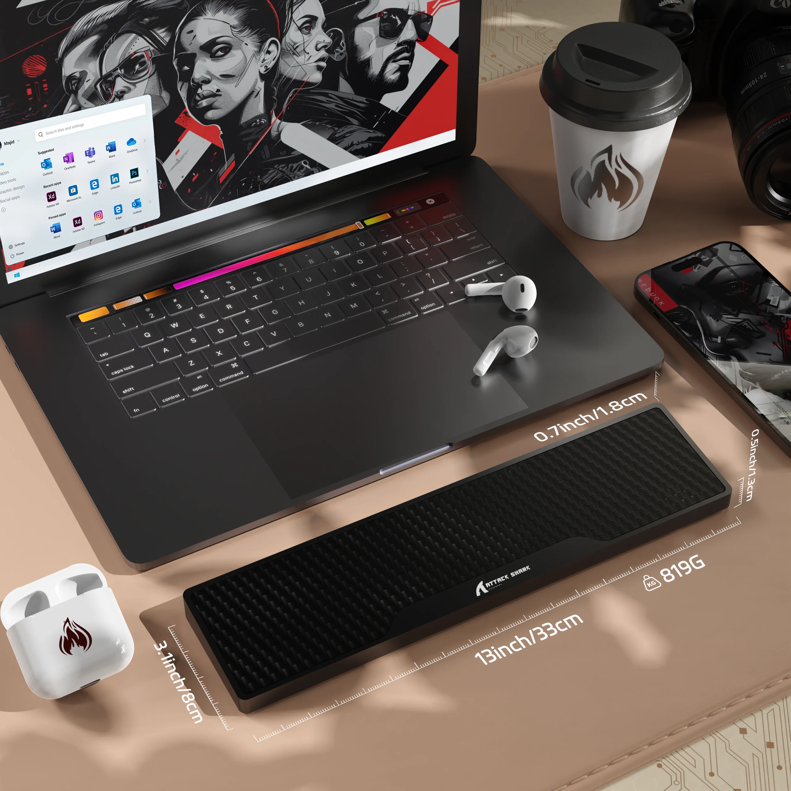 ATTACK SHARK Aluminum Alloy Wrist Rest with Partition Storage Case - Image 8