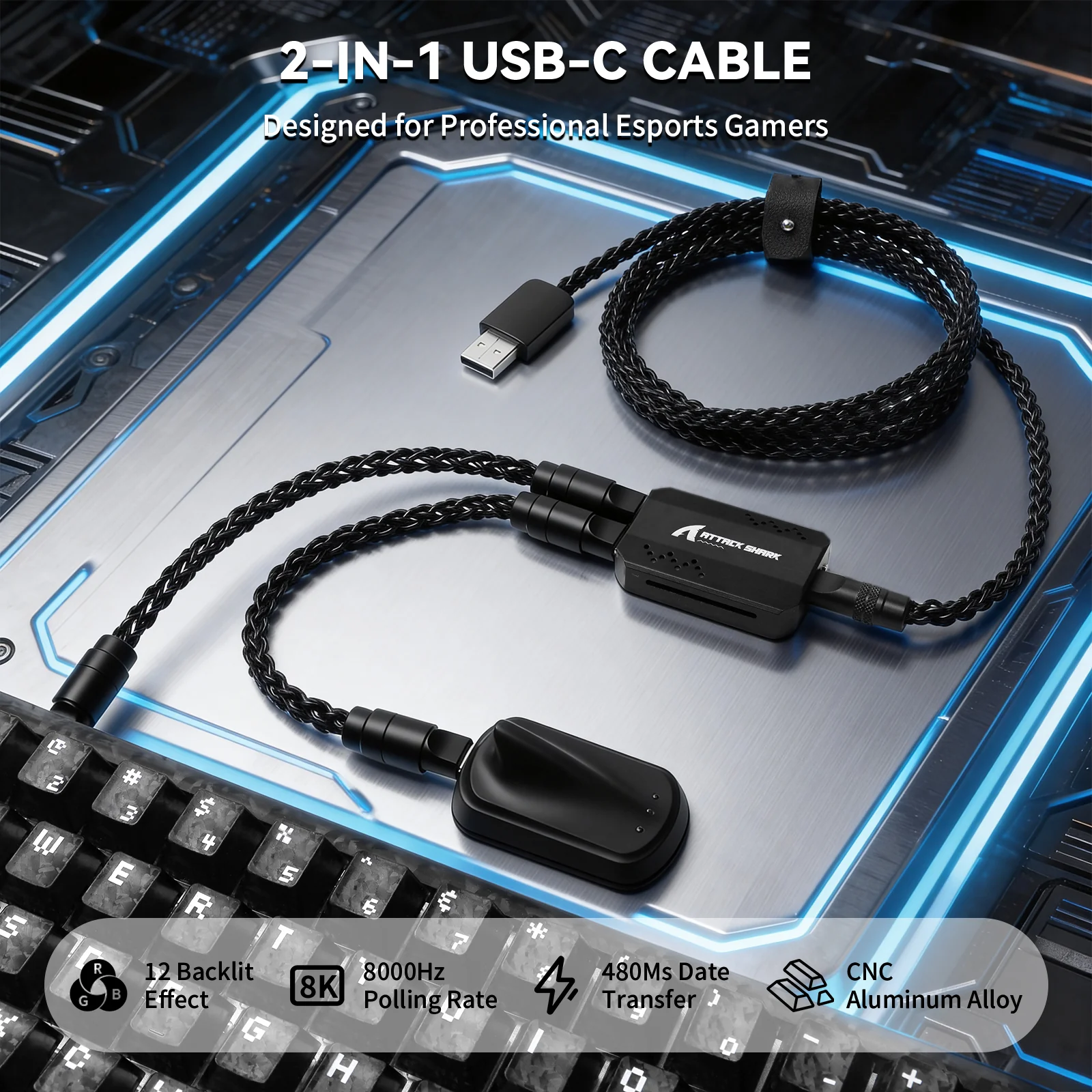 ATTACK SHARK C07 PRO 2-In 1 Type C Cable for 8KHz Gaming Keyboard/Mouse - Image 12