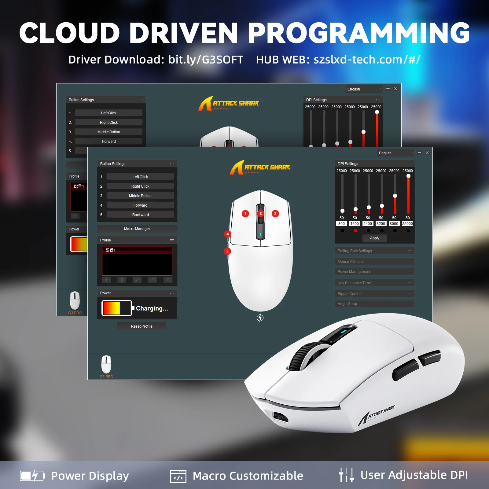 ATTACK SHARK G3PRO Tri-mode Wireless Gaming Mouse with Charge Dock 25000 DPI Ultra Lightweight - Image 14
