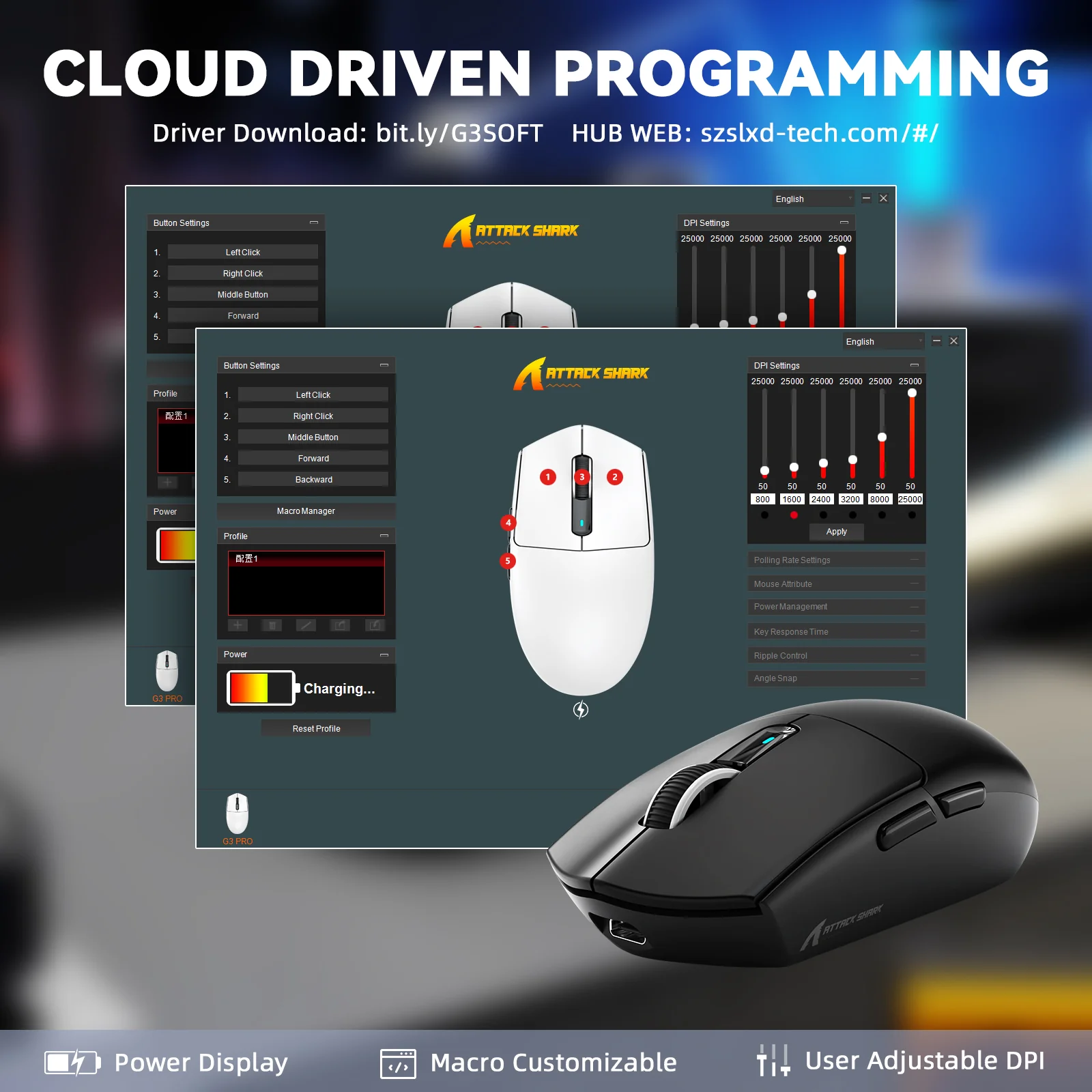 ATTACK SHARK G3PRO Tri-mode Wireless Gaming Mouse with Charge Dock 25000 DPI Ultra Lightweight - Image 6