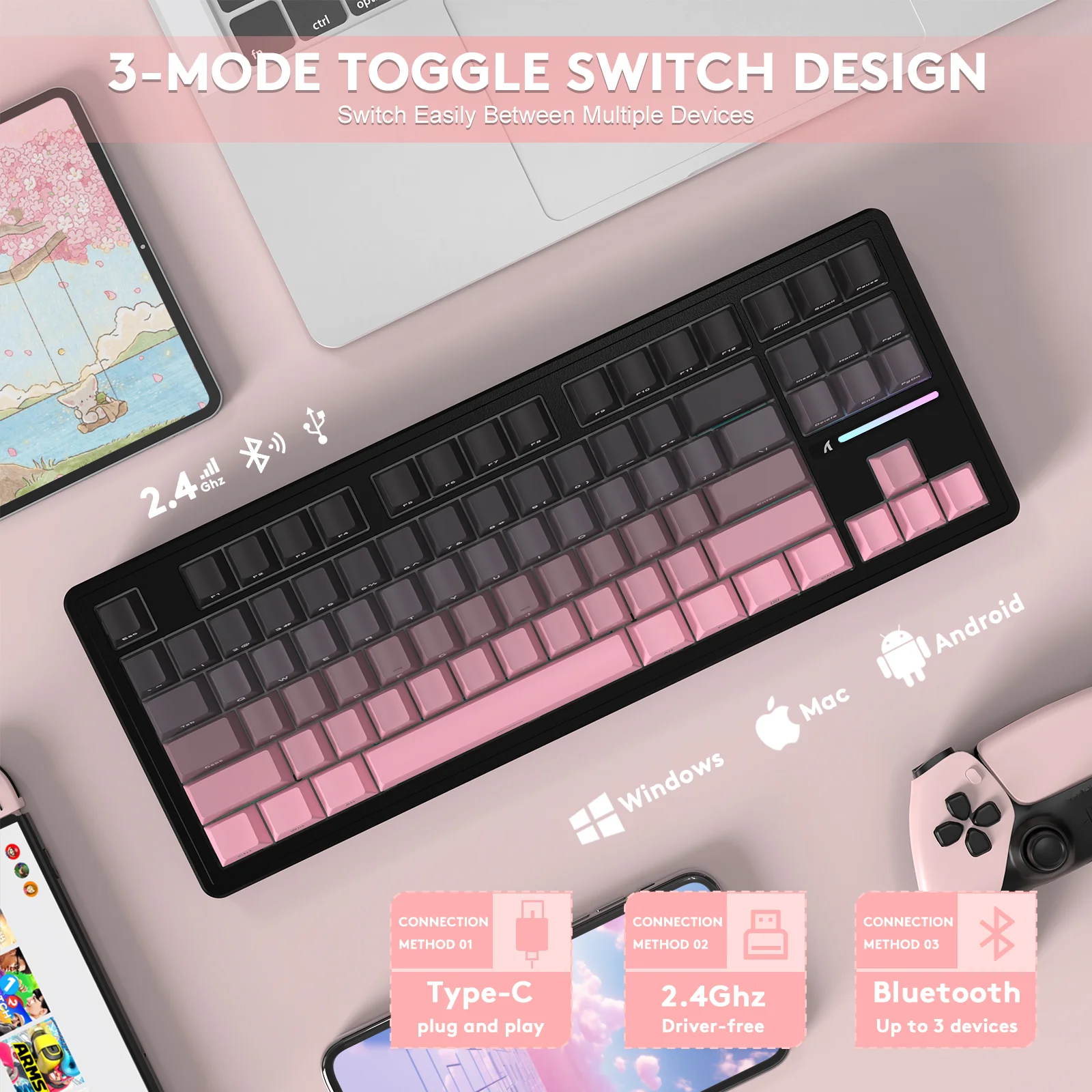 ATTACK SHARK M87PRO Wireless Mechanical Keyboard with Side Printed PBT Keycaps - Image 12