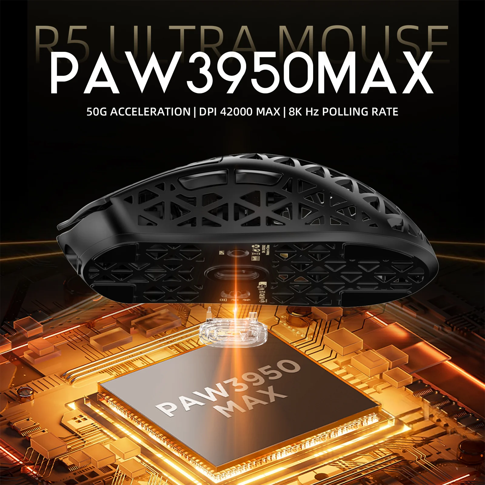 ATTACK SHARK R5 ULTRA Carbon Fiber Wireless 8K PAW3950MAX Gaming Mouse with 8K Coiled Cable - Image 5