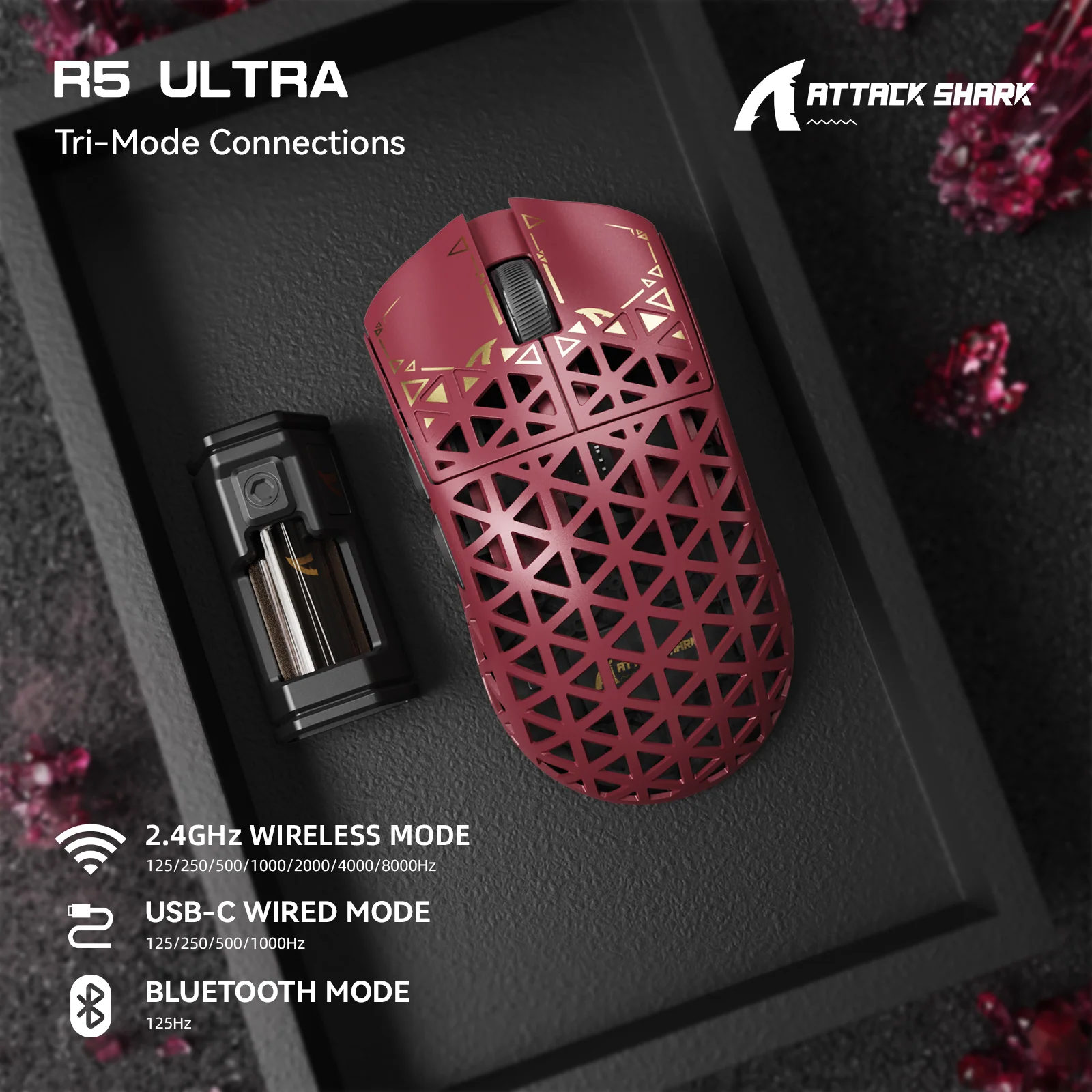 ATTACK SHARK R5 ULTRA Carbon Fiber Wireless 8K PAW3950MAX Gaming Mouse - Image 19