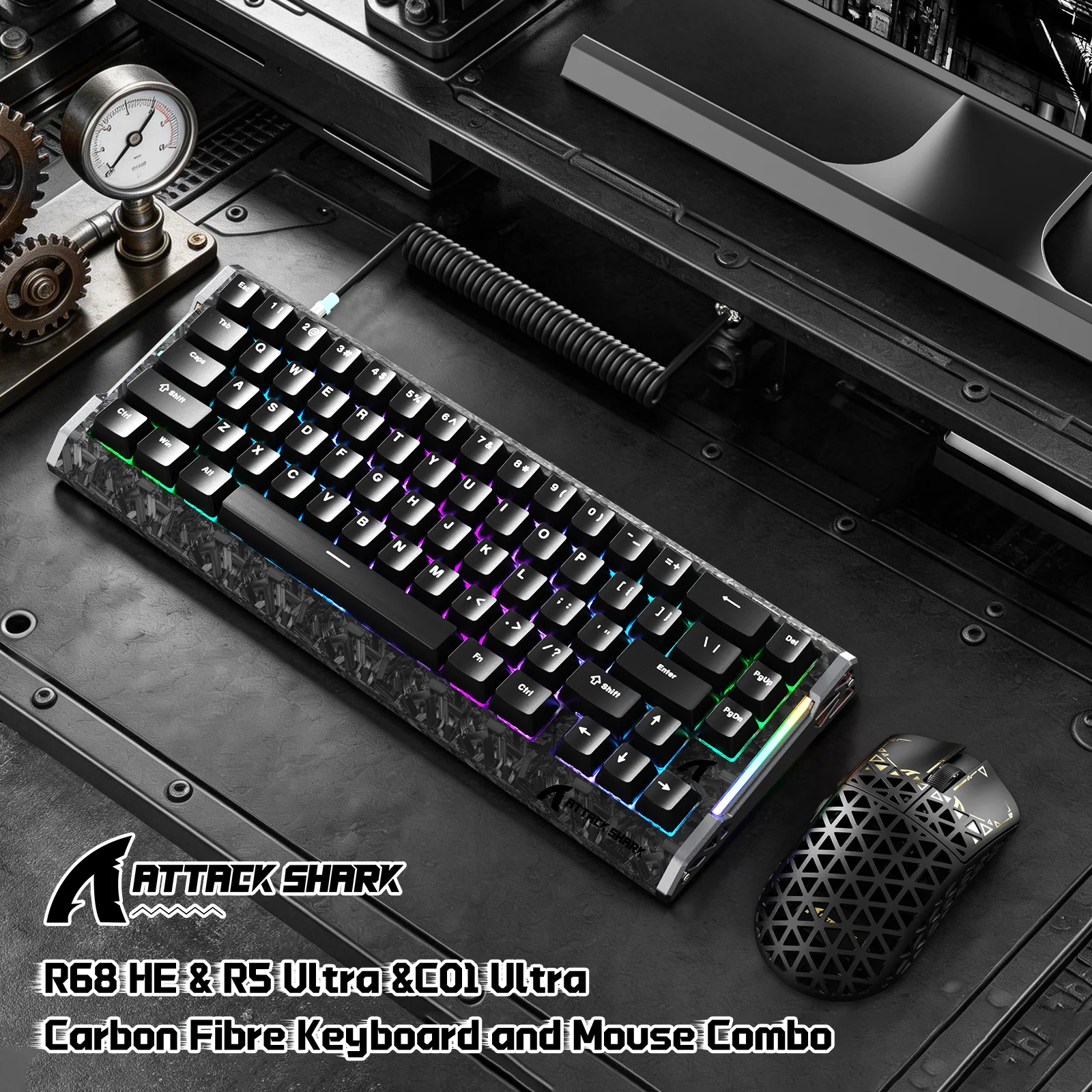 ATTACK SHARK R68 HE & R5 ULTRA Carbon Fiber Gaming Bundle With C01 ULTRA Coiled Cable - Image 20