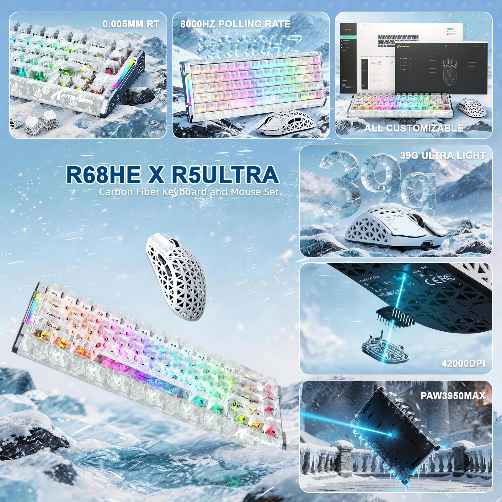 ATTACK SHARK R68 HE & R5 ULTRA Carbon Fiber Gaming Bundle - Image 11