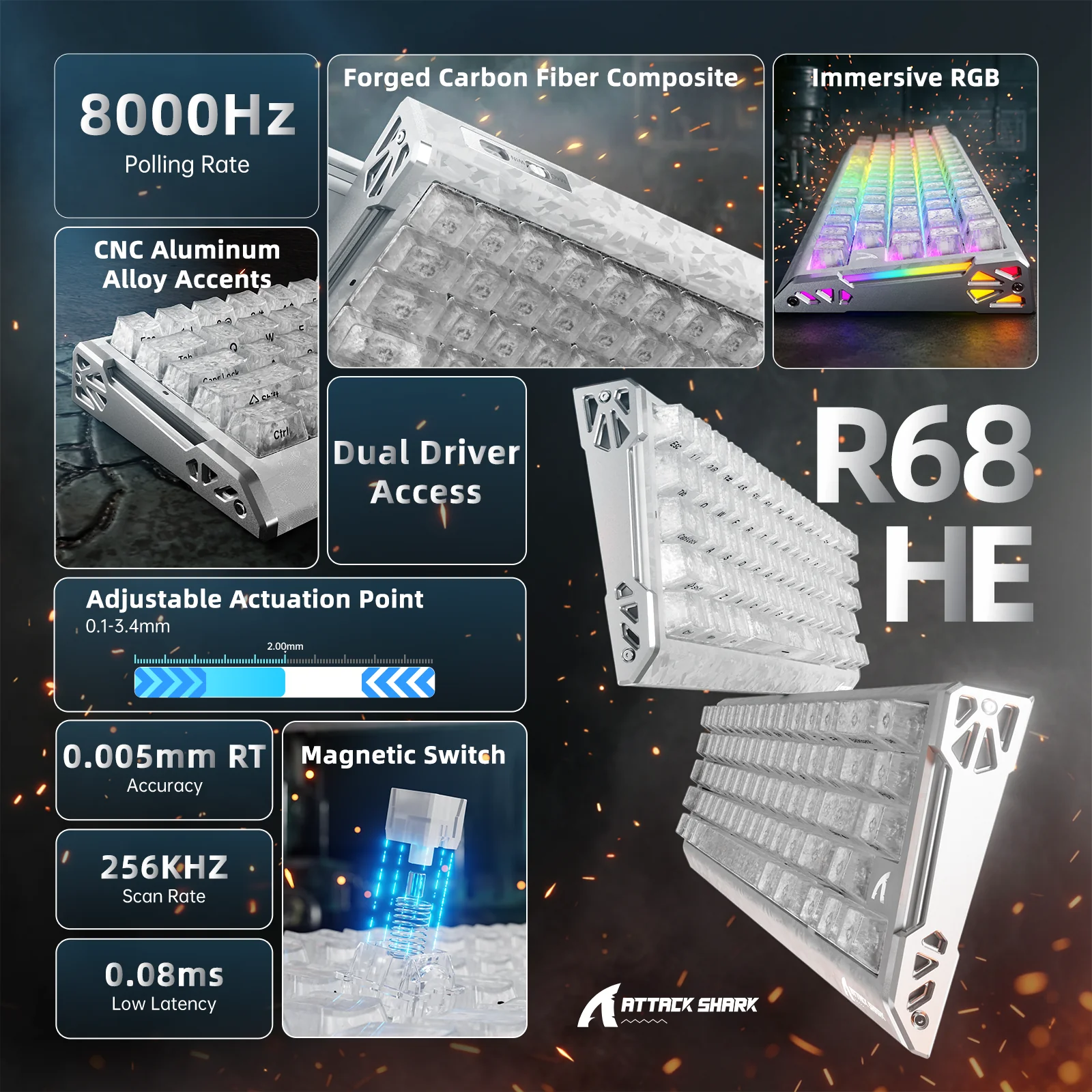 ATTACK SHARK R68 HE Carbon Fiber Rapid Trigger Keyboard Magnetic Switch - Image 22