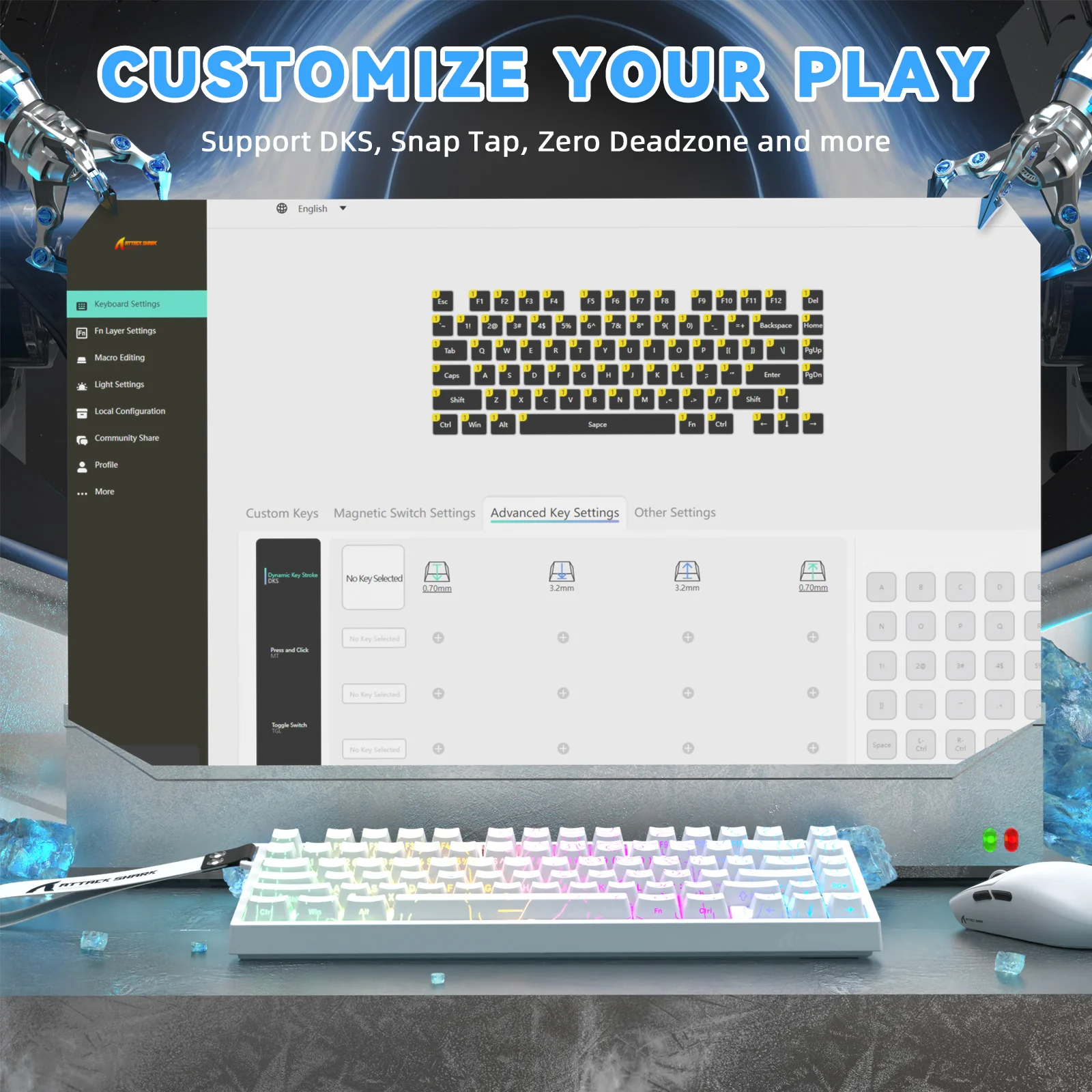 ATTACK SHARK R82 HE Rapid Trigger Keyboard Magnetic Switch with 0.005MM RT - Image 16