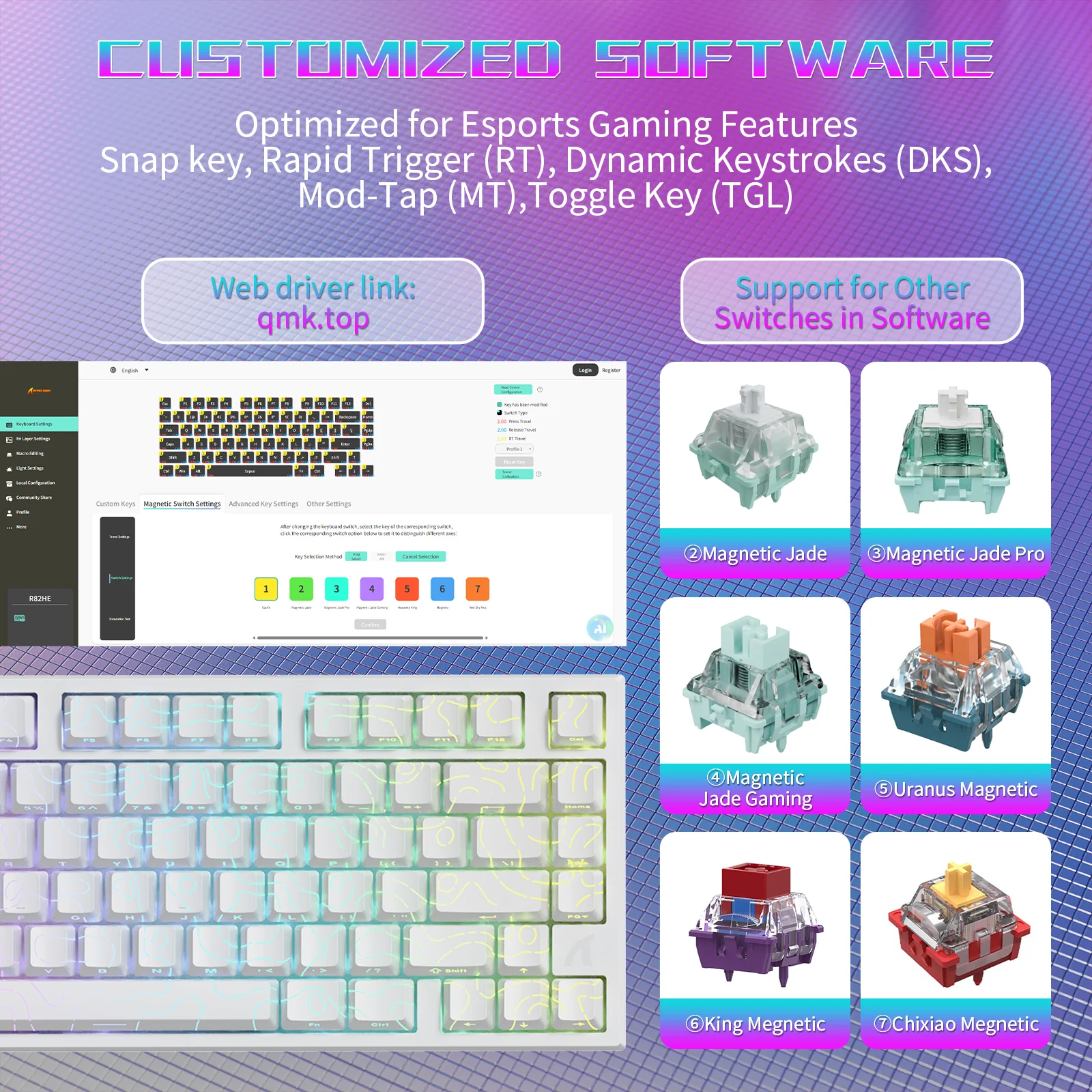 ATTACK SHARK R82 HE Wired 75% Gaming Keyboard  with C01ULTRA LED Cable - Image 8