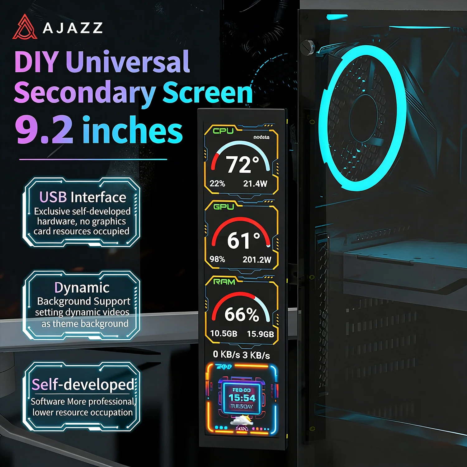 ATTACK SHARK x AJAZZ 9.2-inch IPS LCD Monitor - Image 2