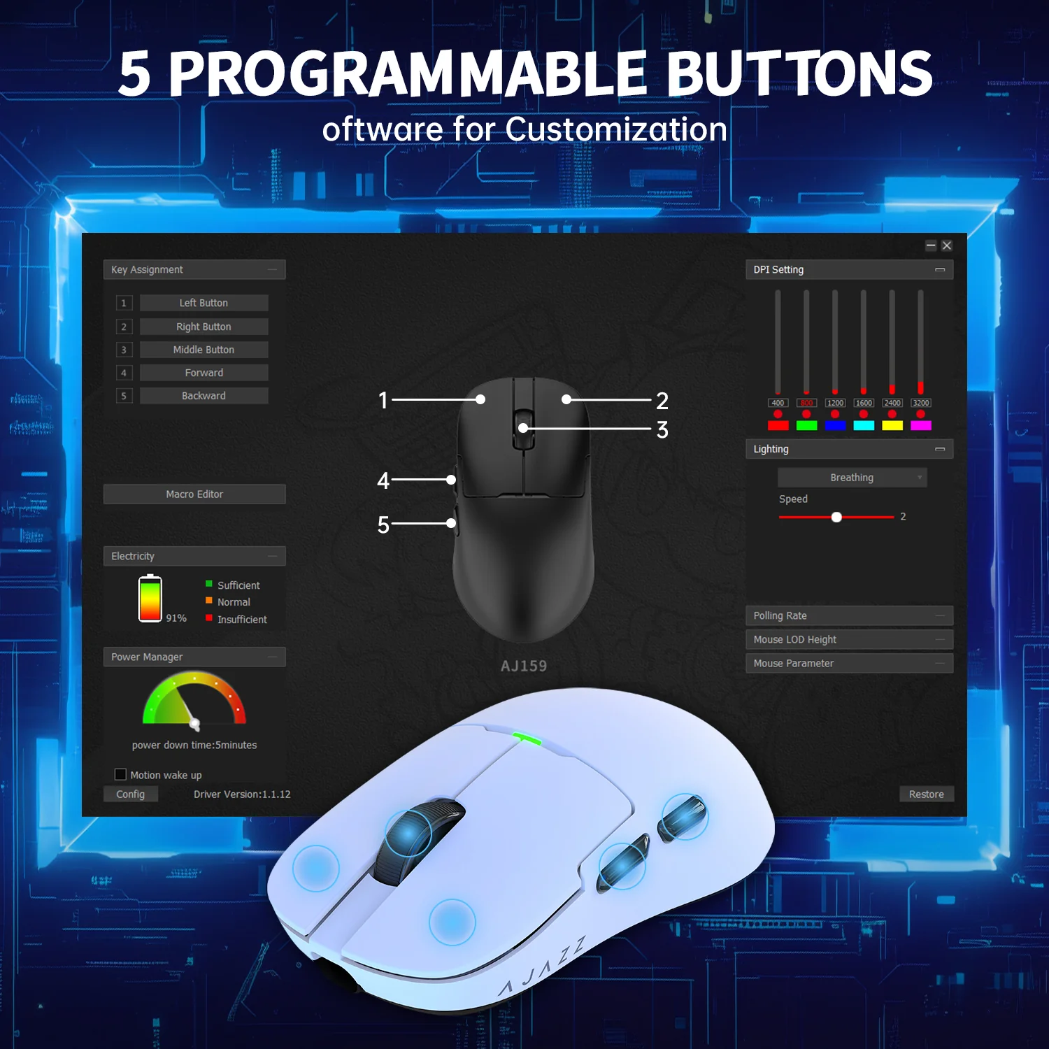 ATTACK SHARK x AJ159P Tri-mode Gaming Mouse with with Magnetic Charging Dock - Image 10