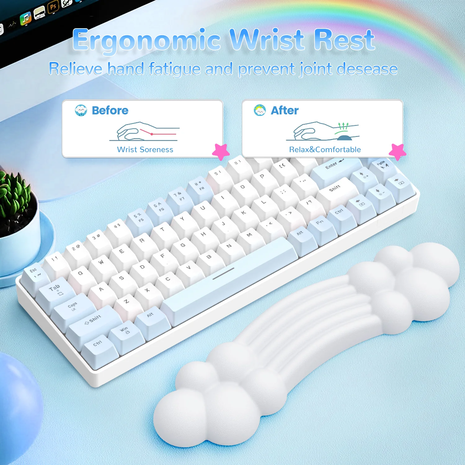 ATTACK SHARK X MAMBASNAKE Rainbow Cloud Keyboard Wrist Rest - Image 12