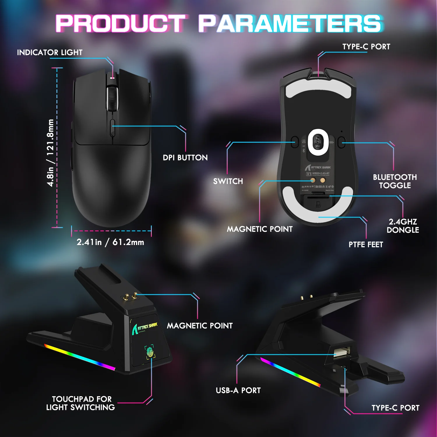 ATTACK SHARK X1 Tri-mode Gaming Mouse With Touchpad RGB Charging Dock PAW3395PRO Sensor - Image 18