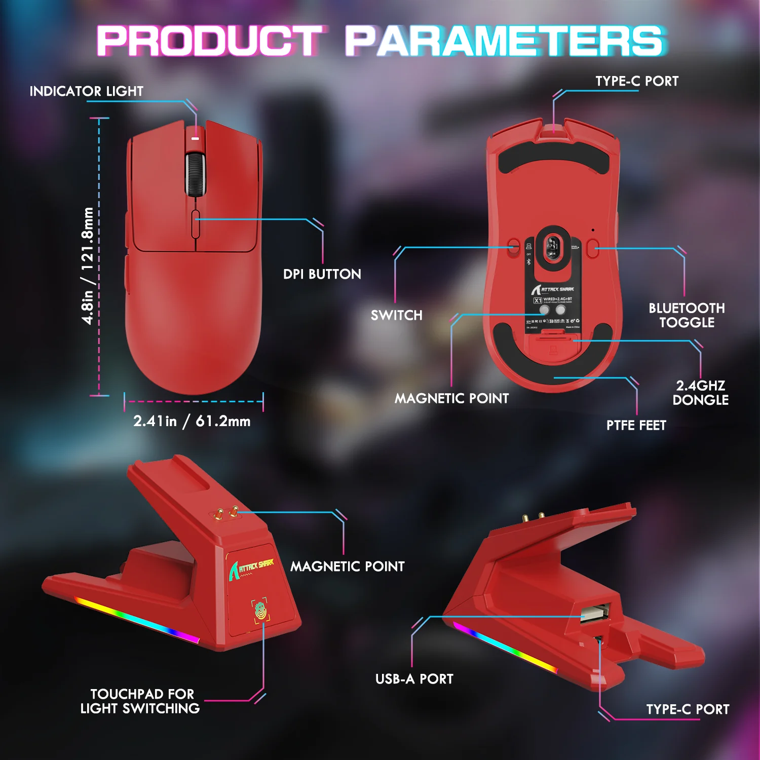 ATTACK SHARK X1 Tri-mode Gaming Mouse With Touchpad RGB Charging Dock PAW3395PRO Sensor - Image 27