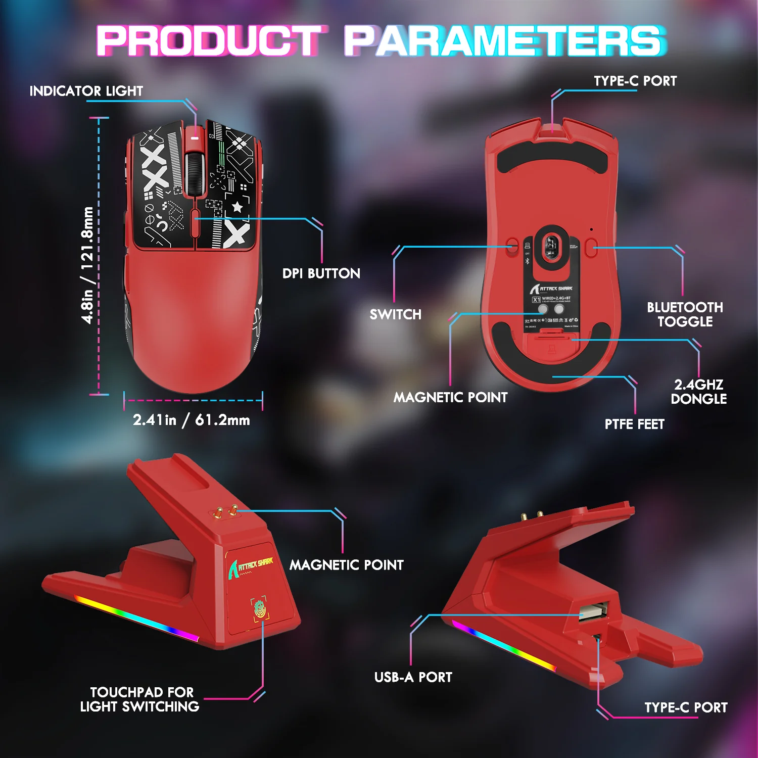 ATTACK SHARK X1 Tri-mode Gaming Mouse With Touchpad RGB Charging Dock PAW3395PRO Sensor - Image 54