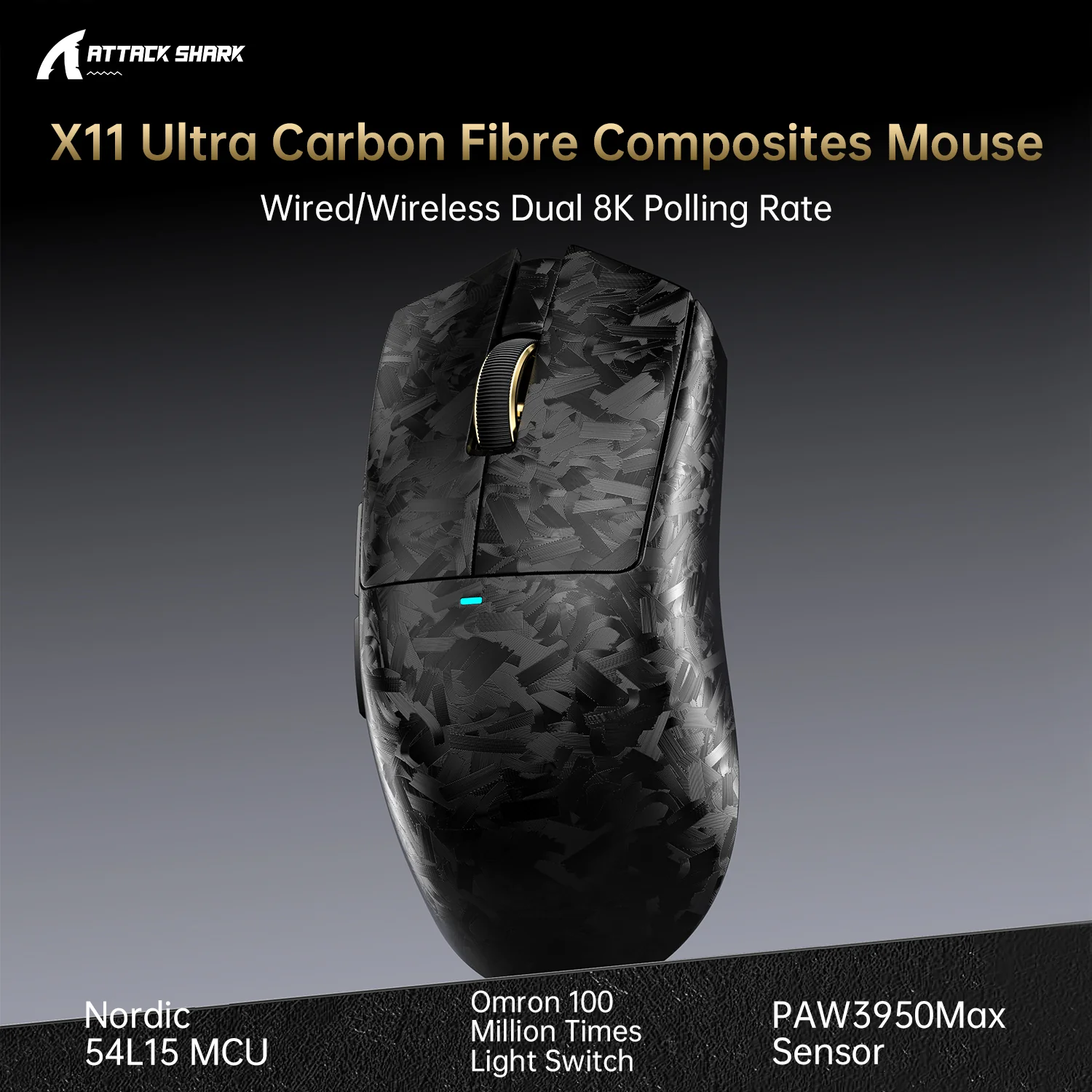 ATTACK SHARK X11 ULTRA Carbon Fiber Wireless 8K PAW3950MAX Gaming Mouse - Image 7