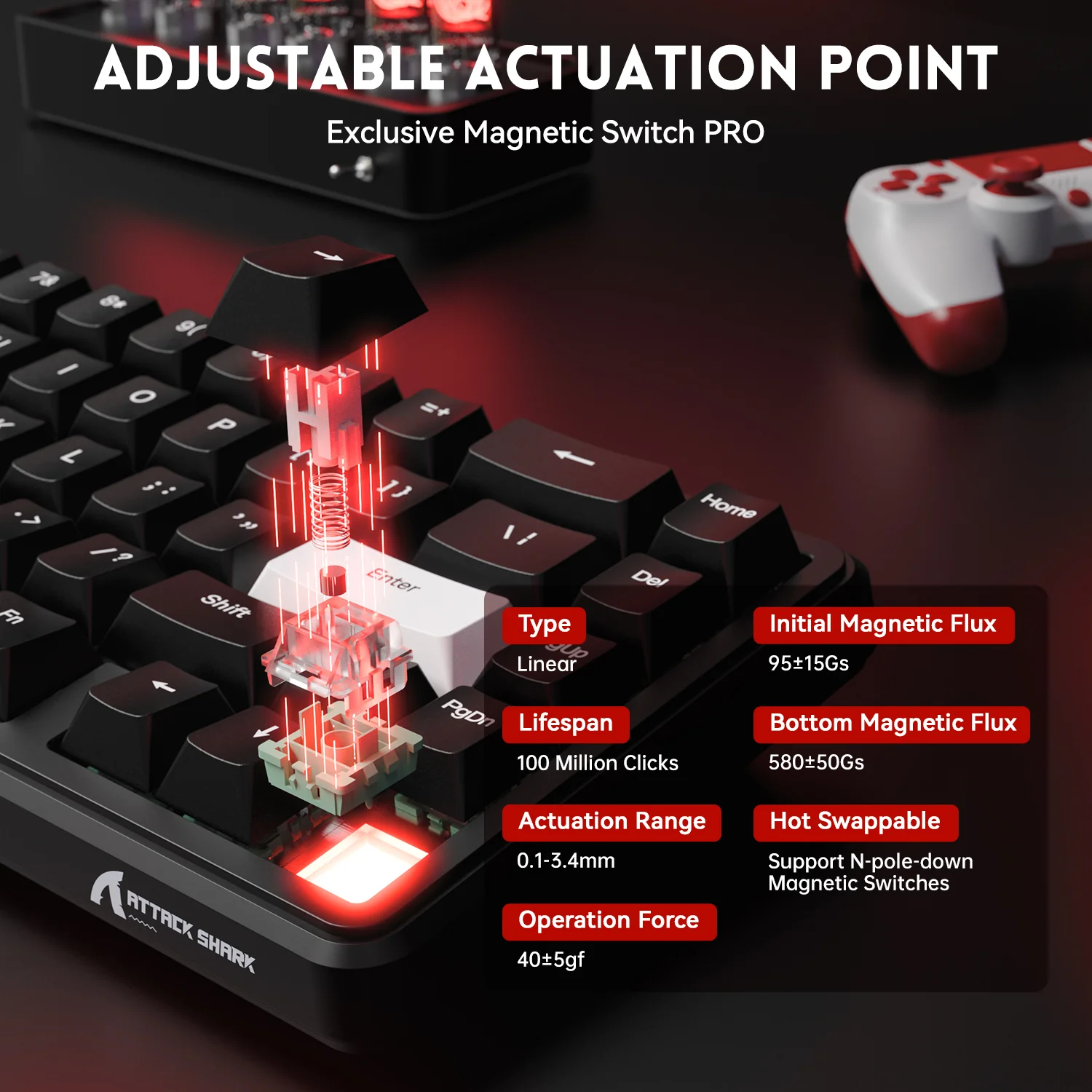 ATTACK SHARK X65 HE Magnetic Switch Rapid Trigger Keyboard With 8Khz Coiled Cable - Image 13