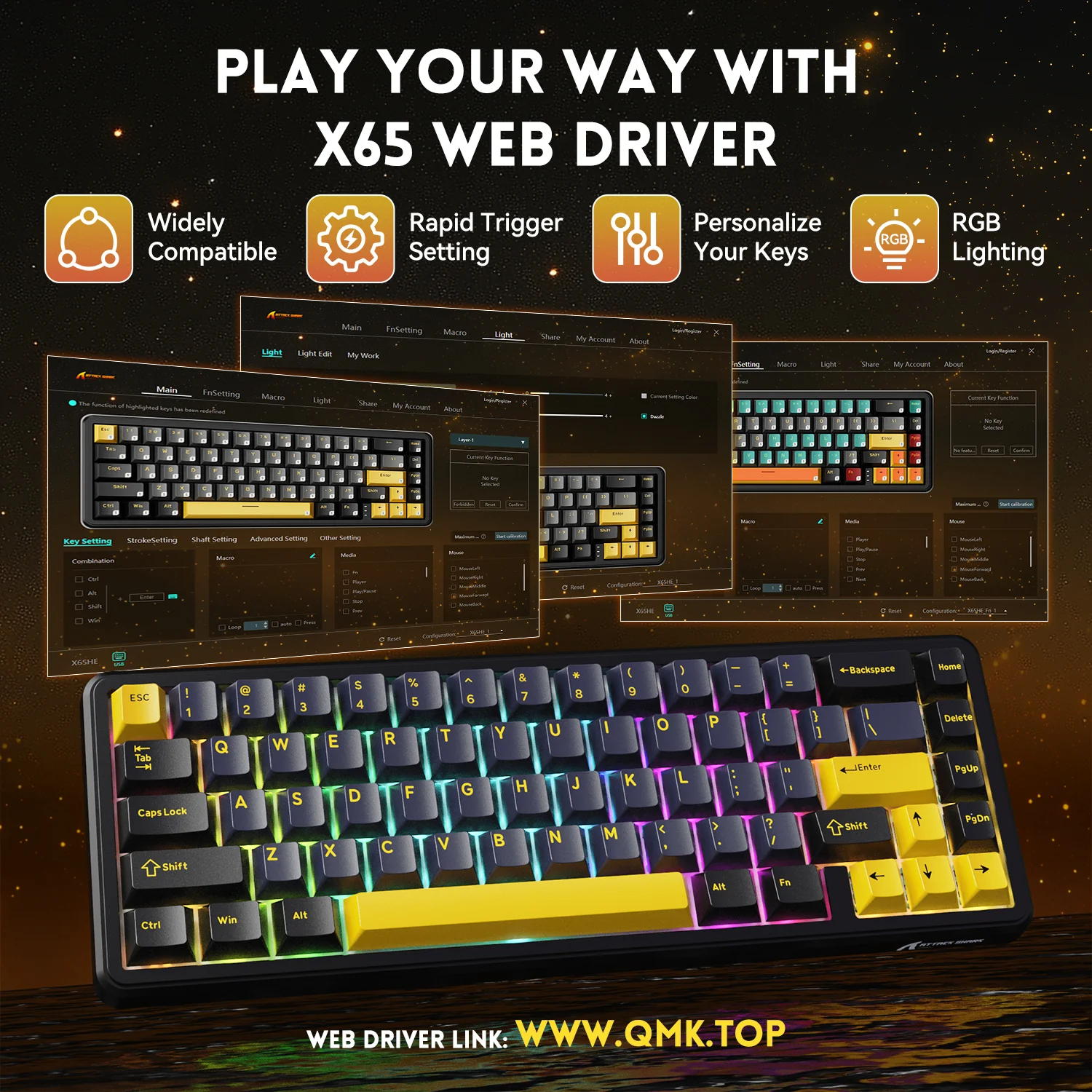 ATTACK SHARK X65 HE Magnetic Switch Rapid Trigger Keyboard With 8Khz Coiled Cable - Image 8