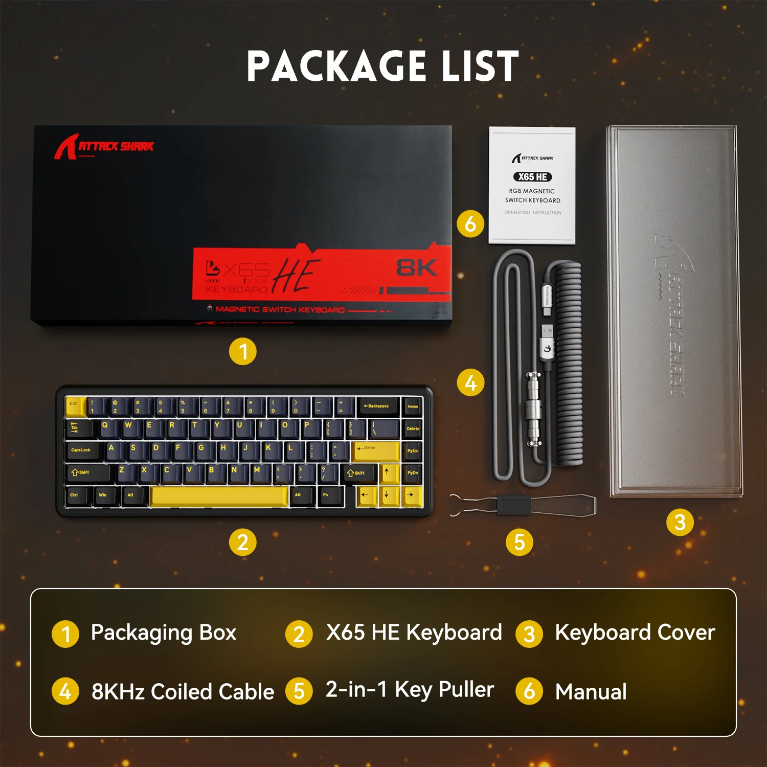 ATTACK SHARK X65 HE Magnetic Switch Rapid Trigger Keyboard With 8Khz Coiled Cable - Image 9