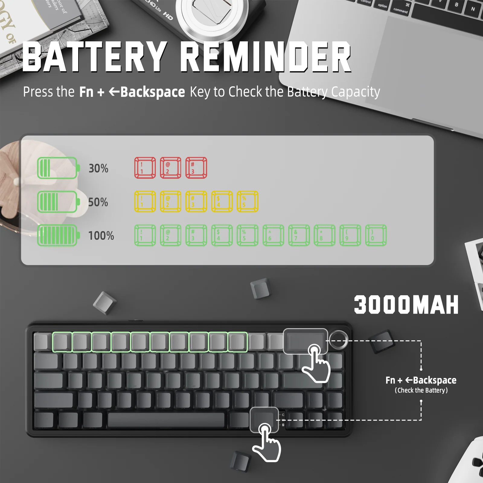 ATTACK SHARK X66 Wireless Mechanical Keyboard with Side Printed PBT Keycaps - Image 6