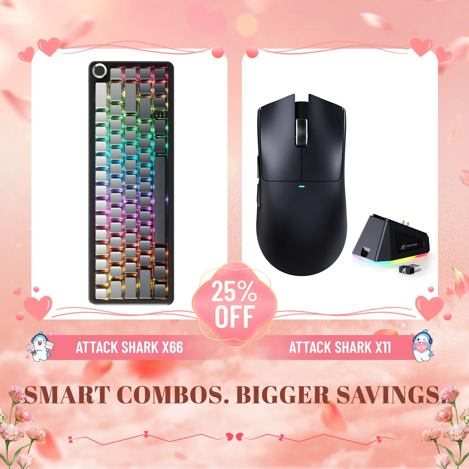 ATTACK SHARK X66 Wireless Mechanical Keyboard + X11 Wireless Gaming Mouse Bundle - Image 7