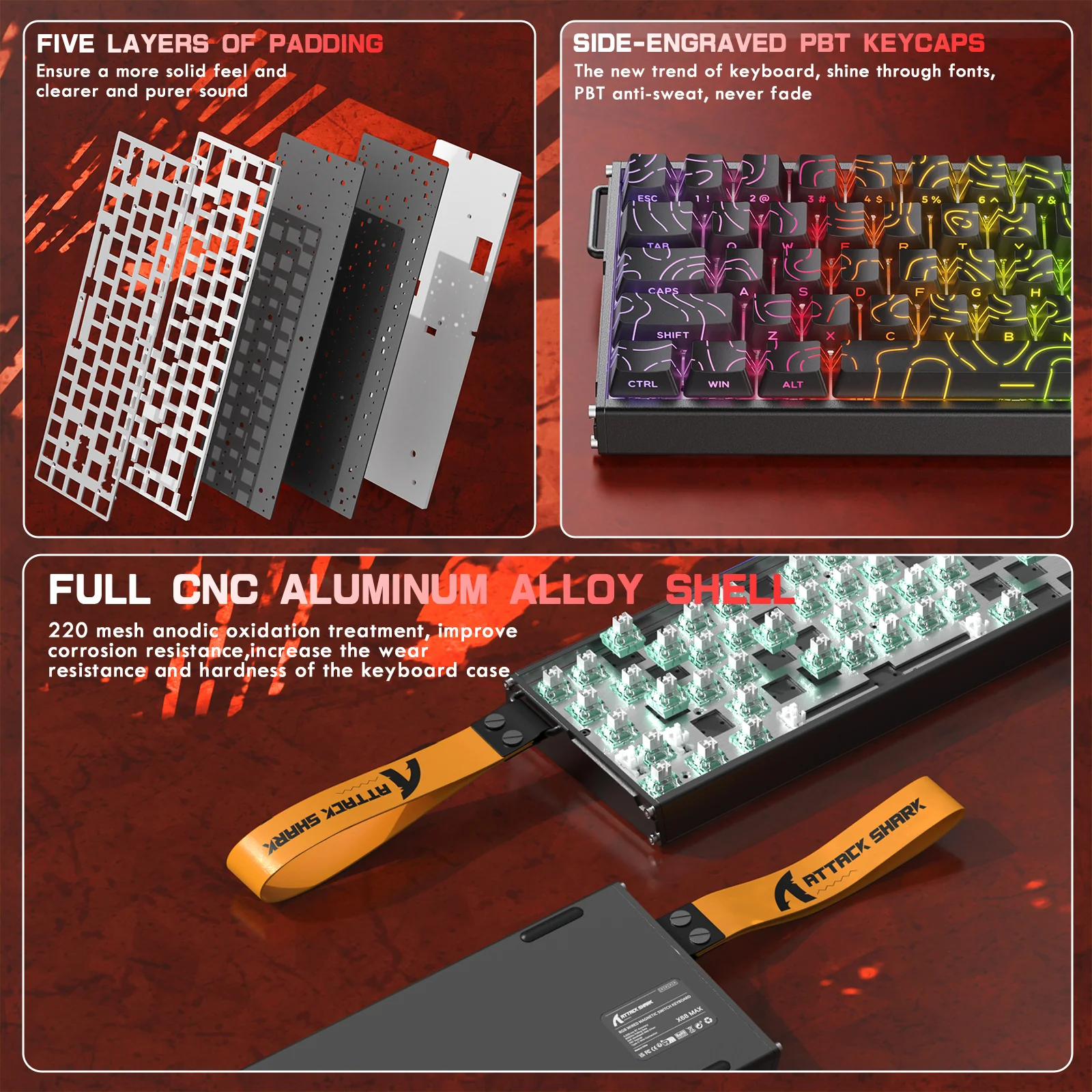 ATTACK SHARK X68MAX HE Rapid Trigger CNC Aluminum Keyboard Magnetic Switch with C01Ultra RGB Coiled Cable - Image 27