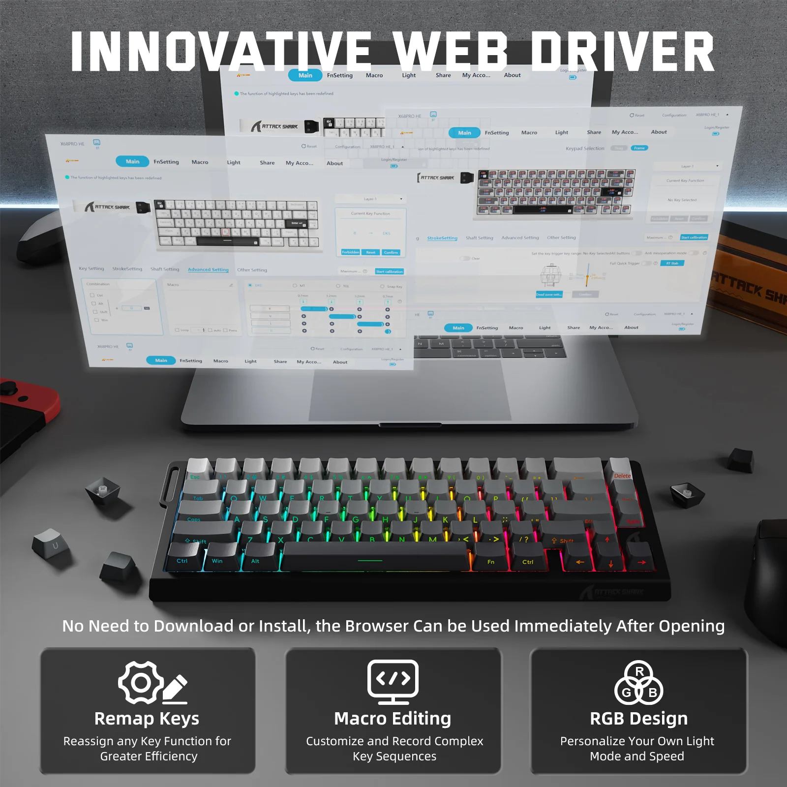 ATTACK SHARK X68PRO HE Wireless Rapid Trigger Keyboard Magnetic Switch - Image 7
