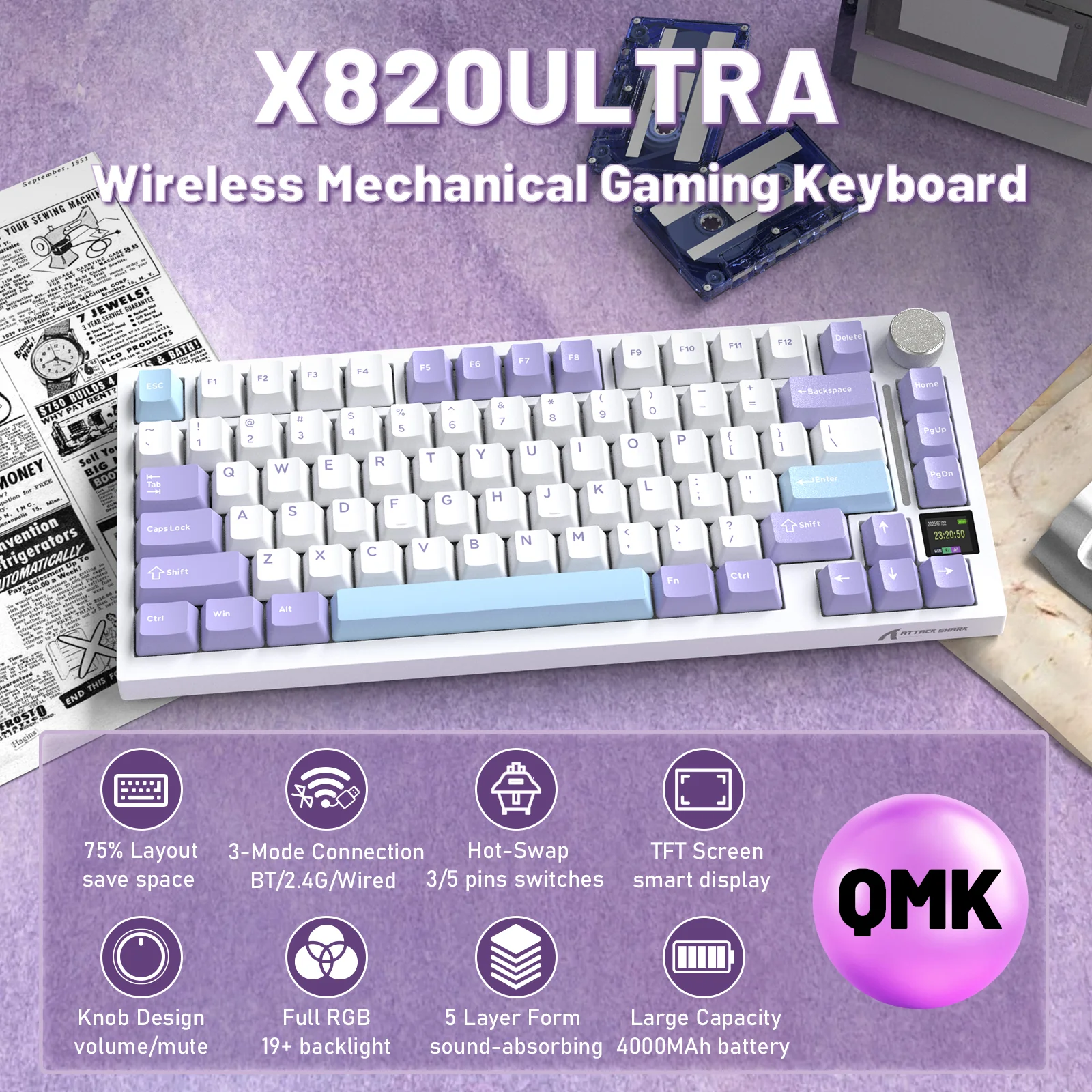 ATTACK SHARK X820ULTRA Mechanical Keyboard with C01ULTRA Coiled Cable - Image 14