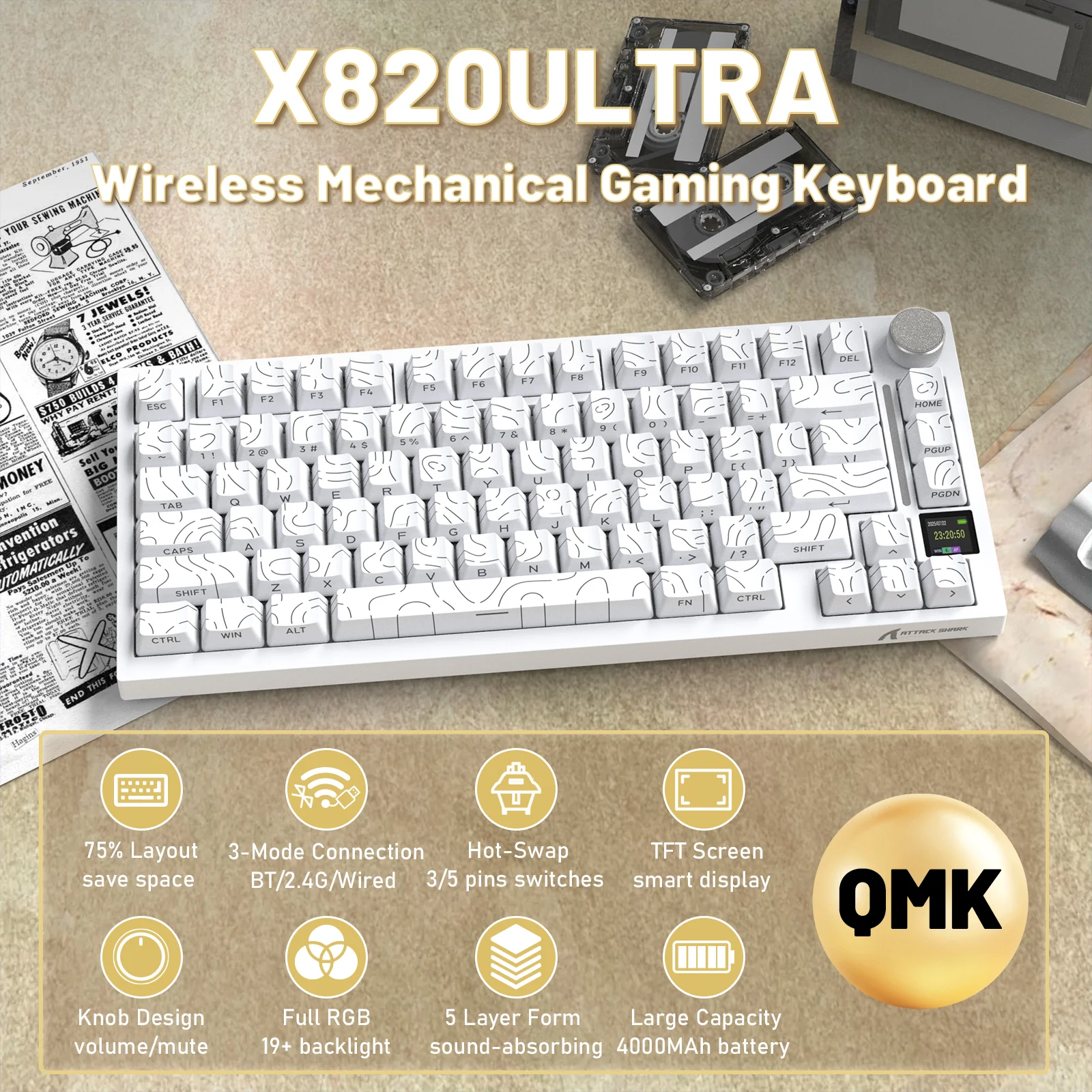 ATTACK SHARK X820ULTRA Mechanical Keyboard with C01ULTRA Coiled Cable - Image 77