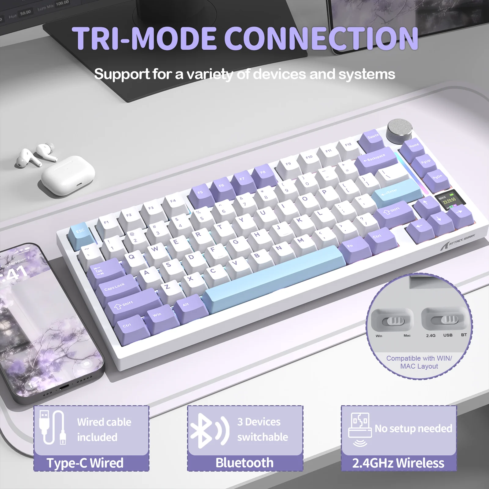 ATTACK SHARK X820Ultra Tri-mode Gasket Mechanical Keyboard - Image 12