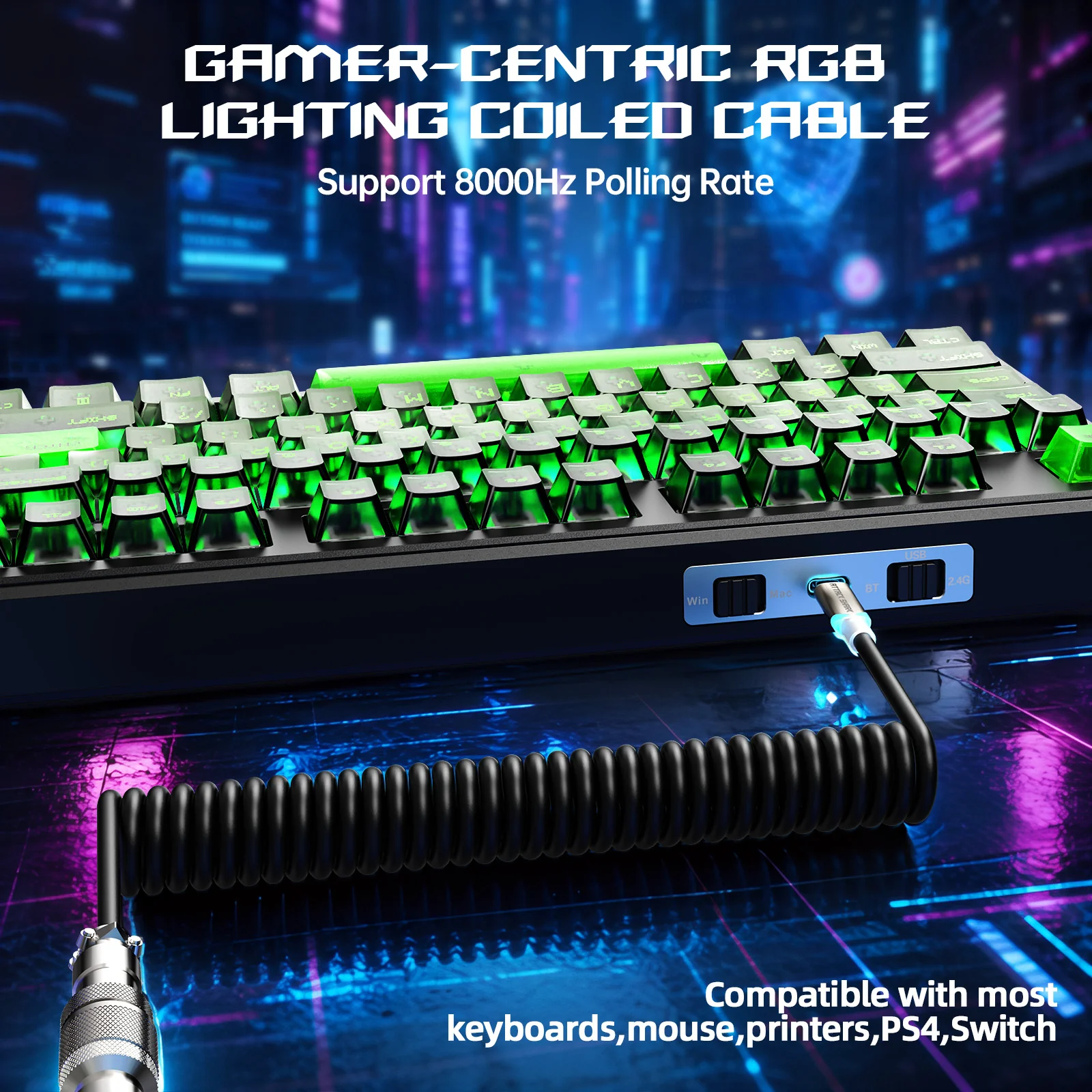 ATTACK SHARK X87 ULTRA Wireless Gaming Keyboard with 8KHz Receiver and RGB Coiled Cable - Image 24