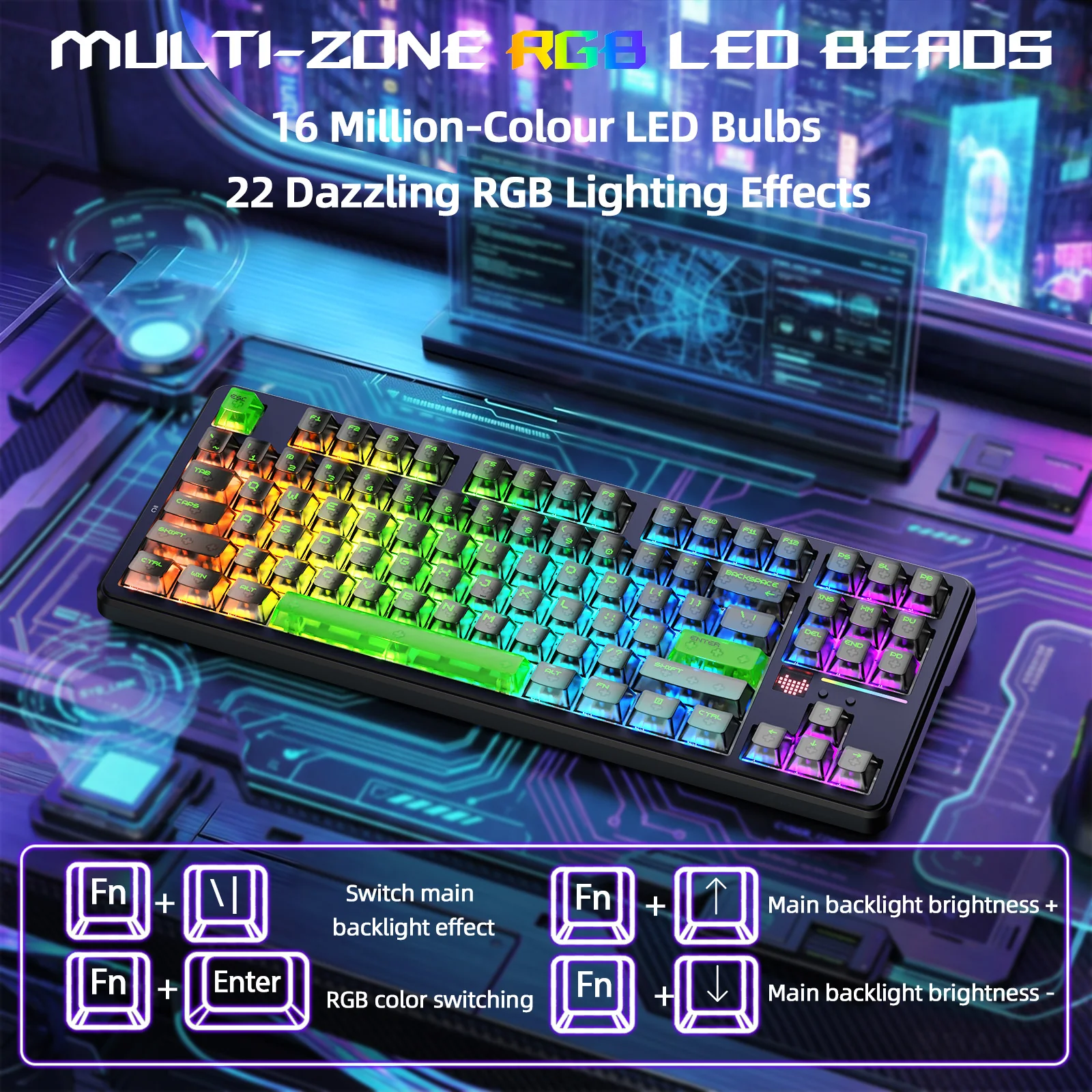 ATTACK SHARK X87 ULTRA Wireless Gaming Keyboard with 8KHz Receiver and RGB Coiled Cable - Image 27