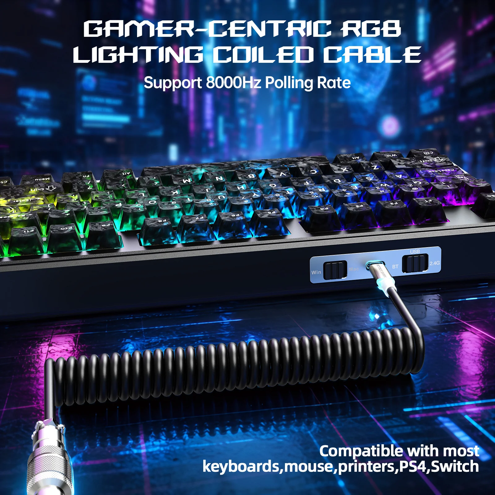ATTACK SHARK X87 ULTRA Wireless Gaming Keyboard with 8KHz Receiver and RGB Coiled Cable - Image 6