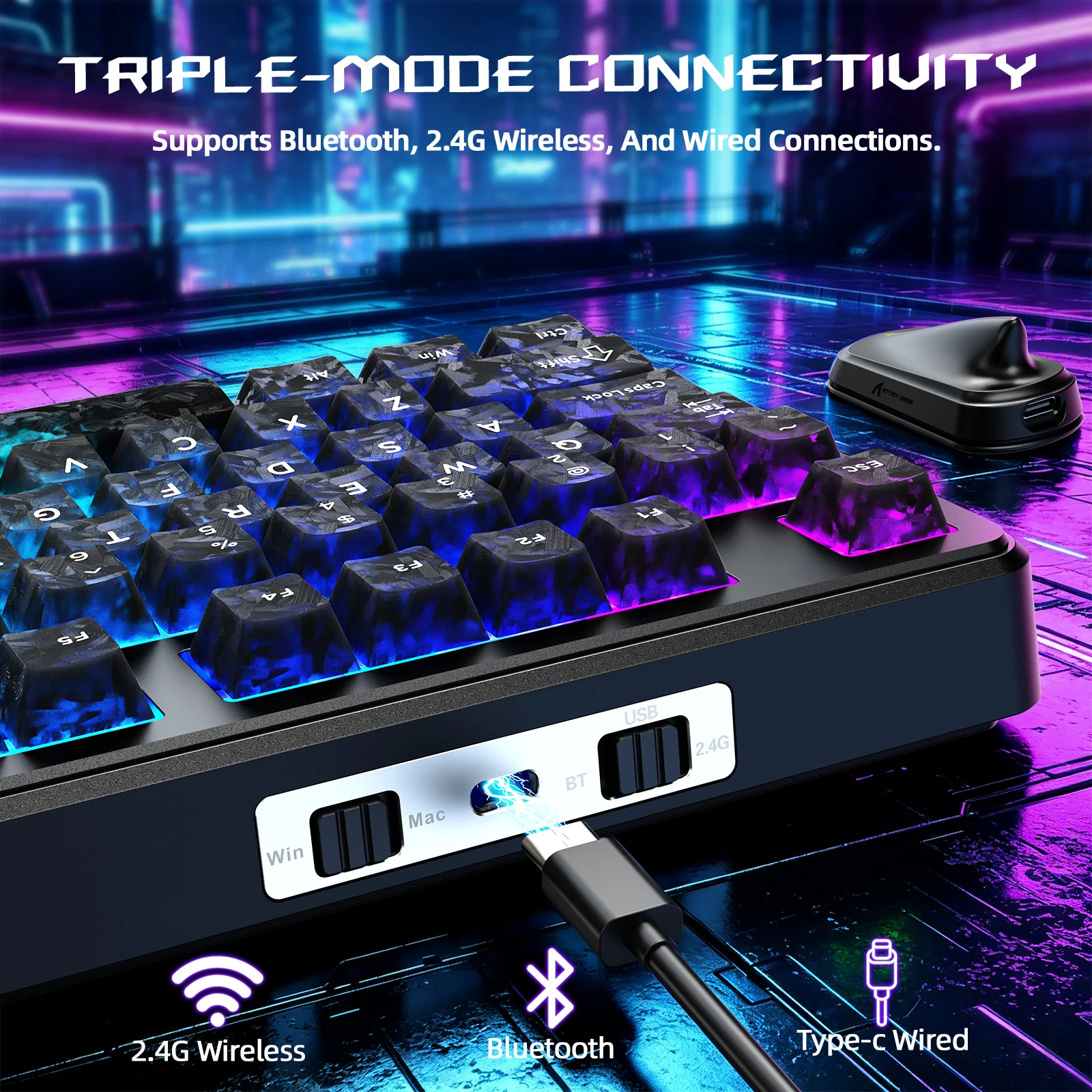 ATTACK SHARK X87 ULTRA Wireless Gaming Keyboard with 8KHz Receiver and RGB Coiled Cable - Image 8