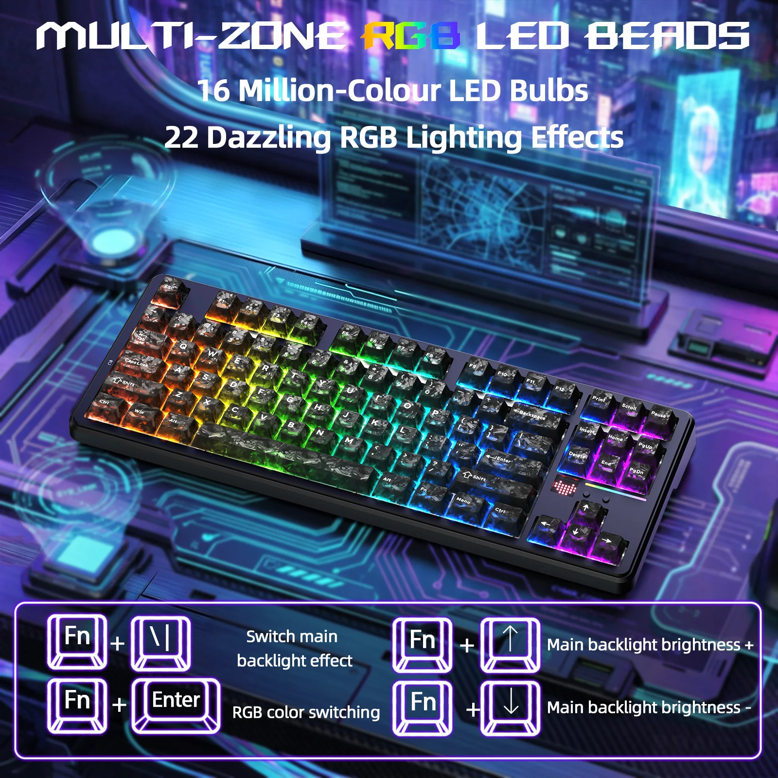 ATTACK SHARK X87 ULTRA Wireless Gaming Keyboard with 8KHz Receiver and RGB Coiled Cable - Image 9
