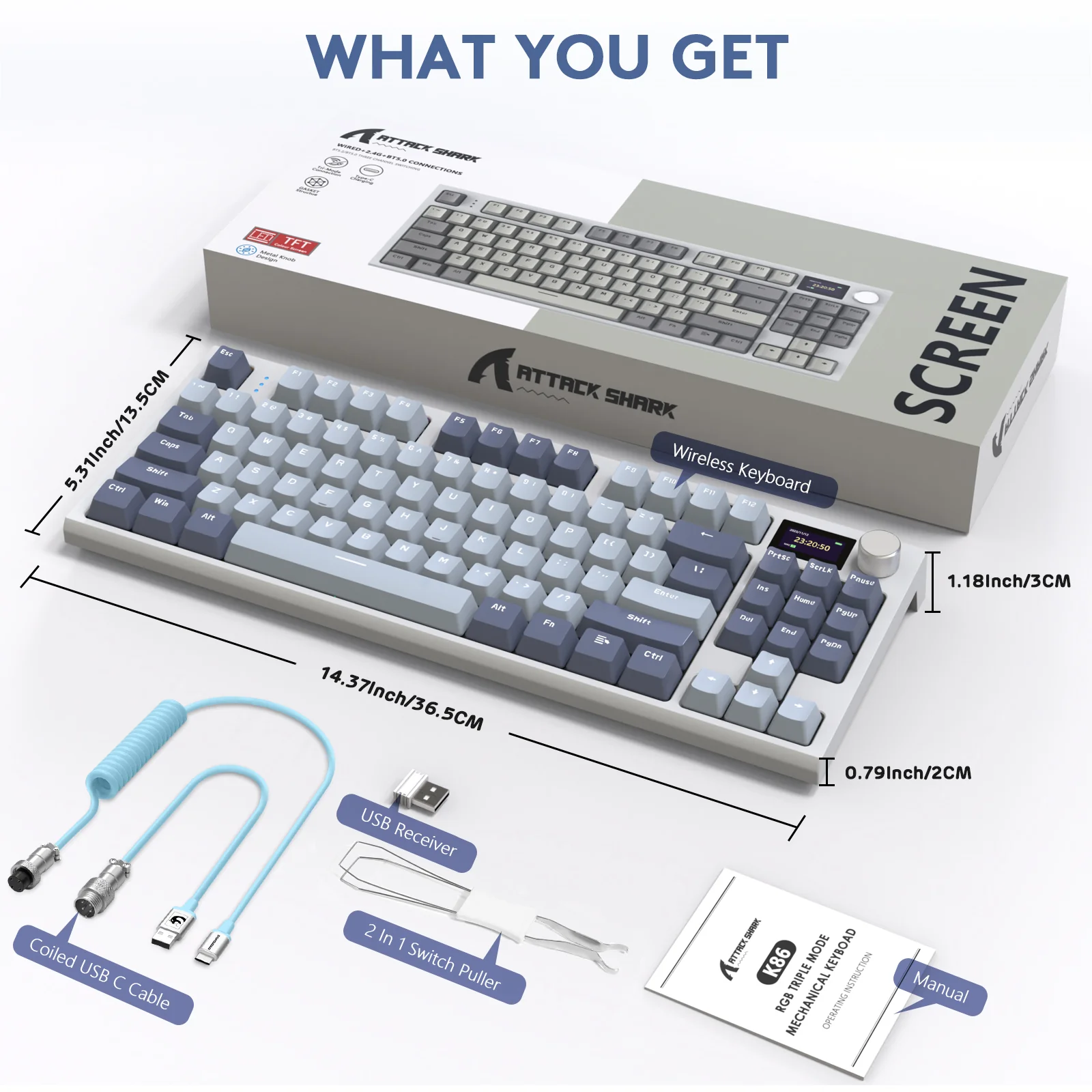 ATTACK SHARK K86 Wireless Mechanical Keyboard with Coiled Cable - Image 18
