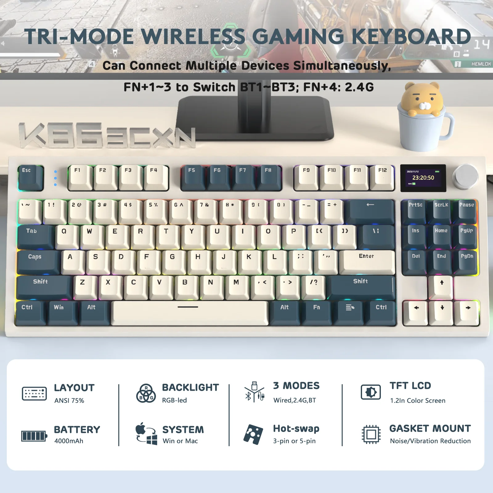 ATTACK SHARK K86 Wireless Mechanical Keyboard with Coiled Cable - Image 20
