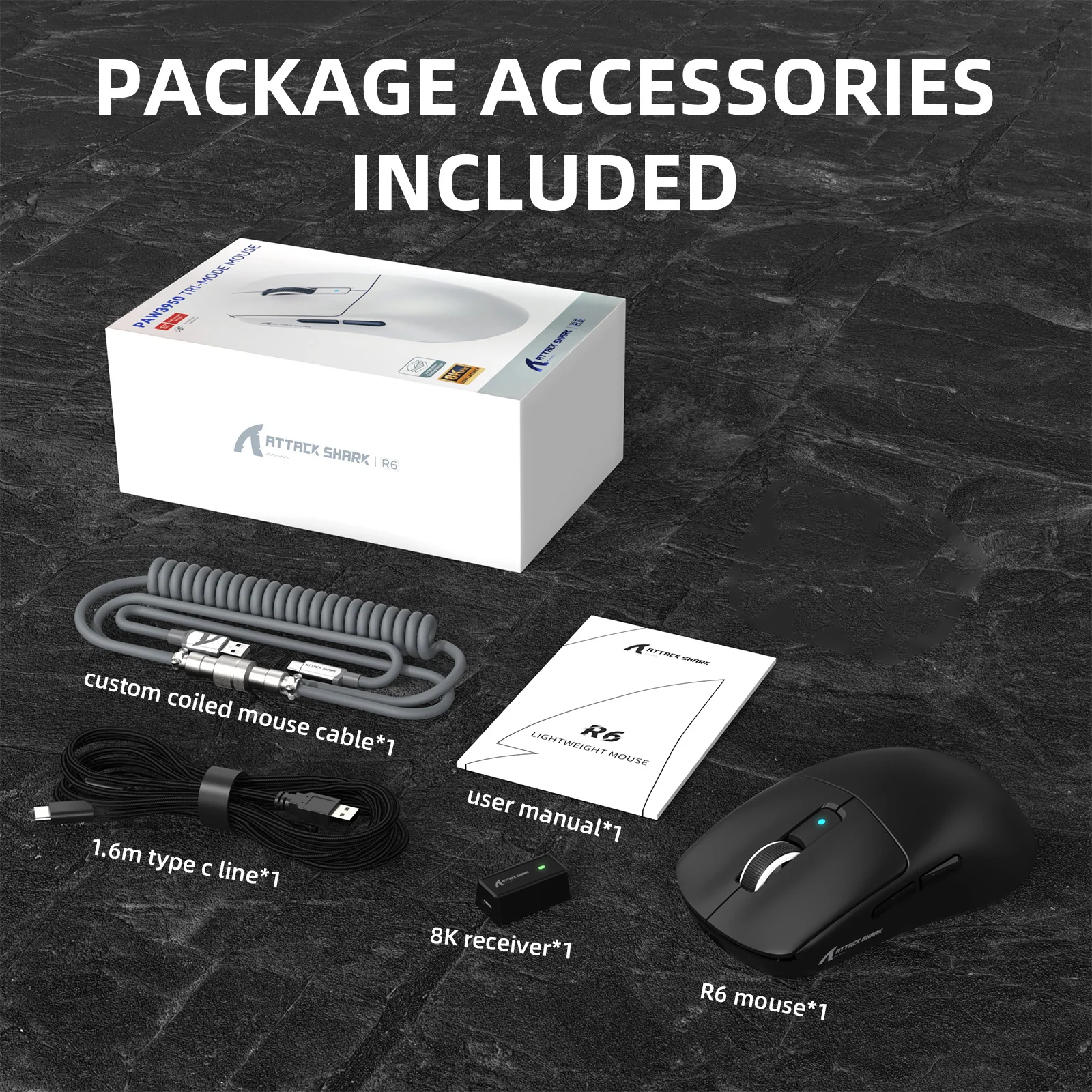 ATTACK SHARK R6 LIGHTSPEED Wireless Gaming Mouse with C06 Mouse Coiled Cable - Image 9