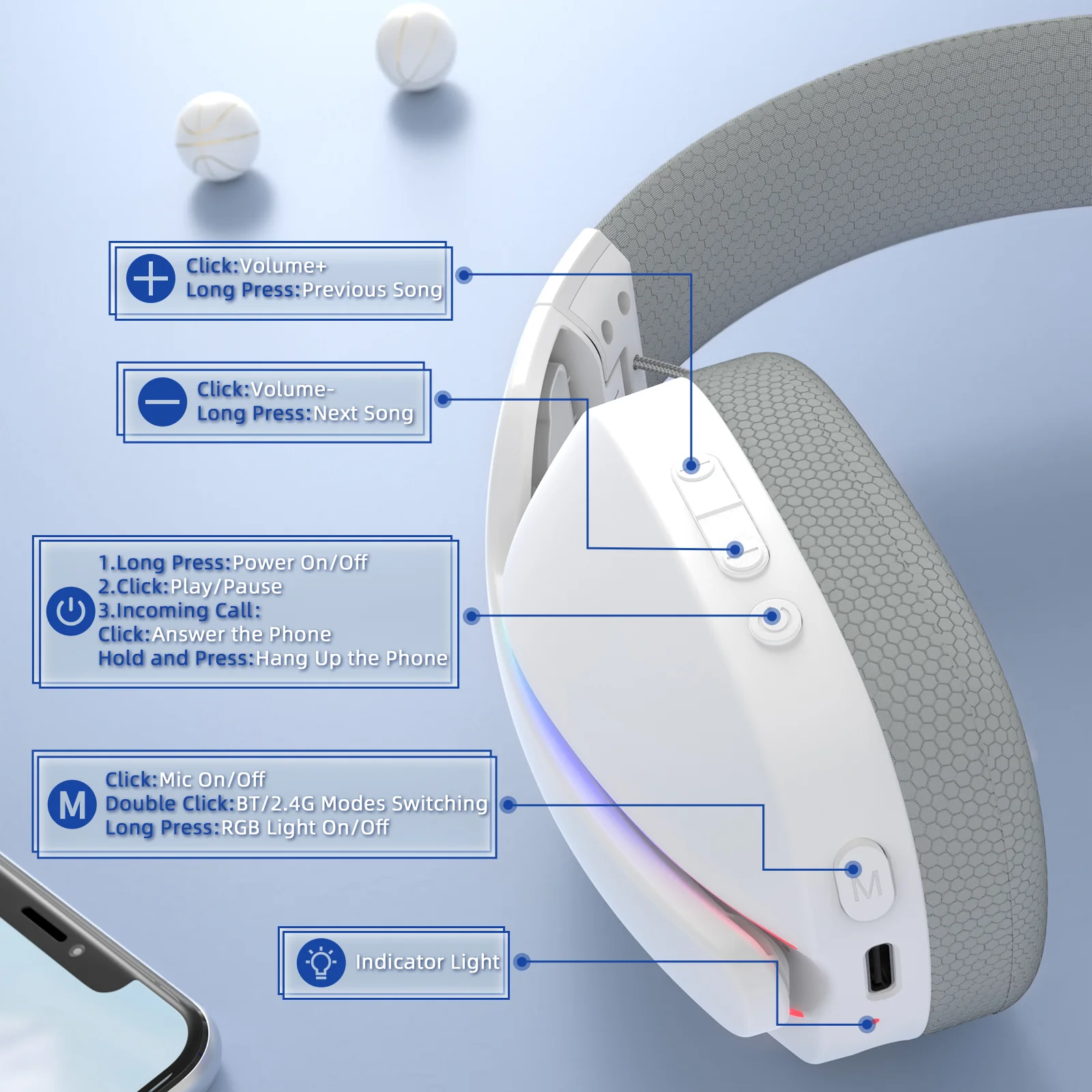 ATTACK SHARK L90 Foldable RGB Ultra-Light Tri-Mode Gaming Headset - Image 17