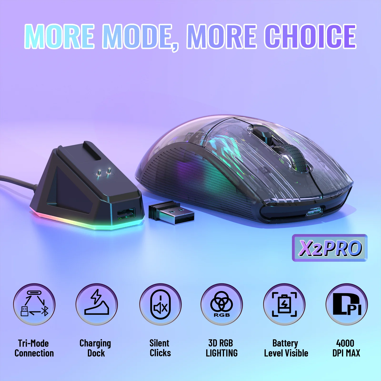 ATTACK SHARK X2PRO Wireless Gaming Mouse with Charging Dock - Image 3