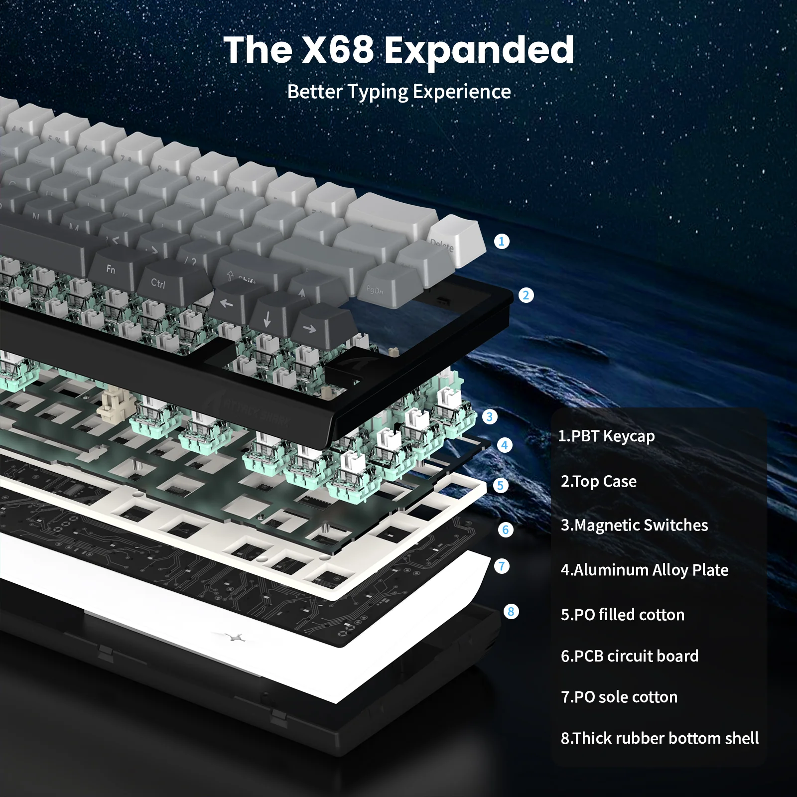 ATTACK SHARK X68 HE Rapid Trigger Keyboard Magnetic Switch with C01PRO Coiled Cable - Image 22