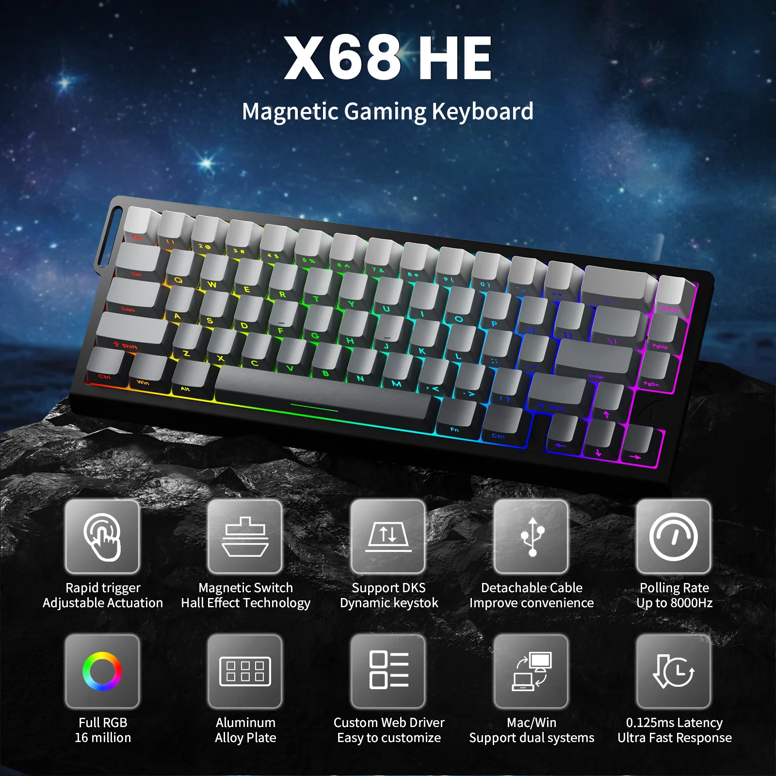 ATTACK SHARK X68 HE Rapid Trigger Keyboard Magnetic Switch with C01PRO Coiled Cable - Image 24