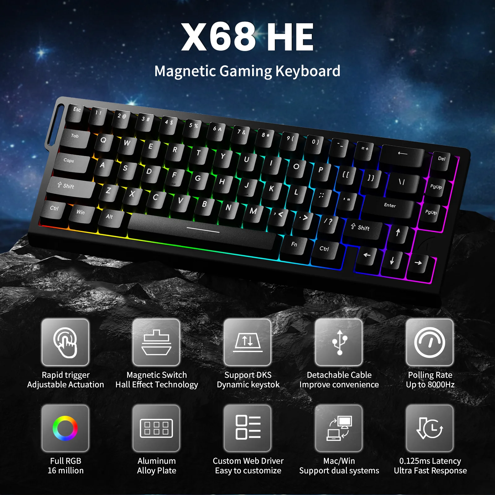 ATTACK SHARK X68 HE Rapid Trigger Keyboard Magnetic Switch with C01PRO Coiled Cable - Image 28